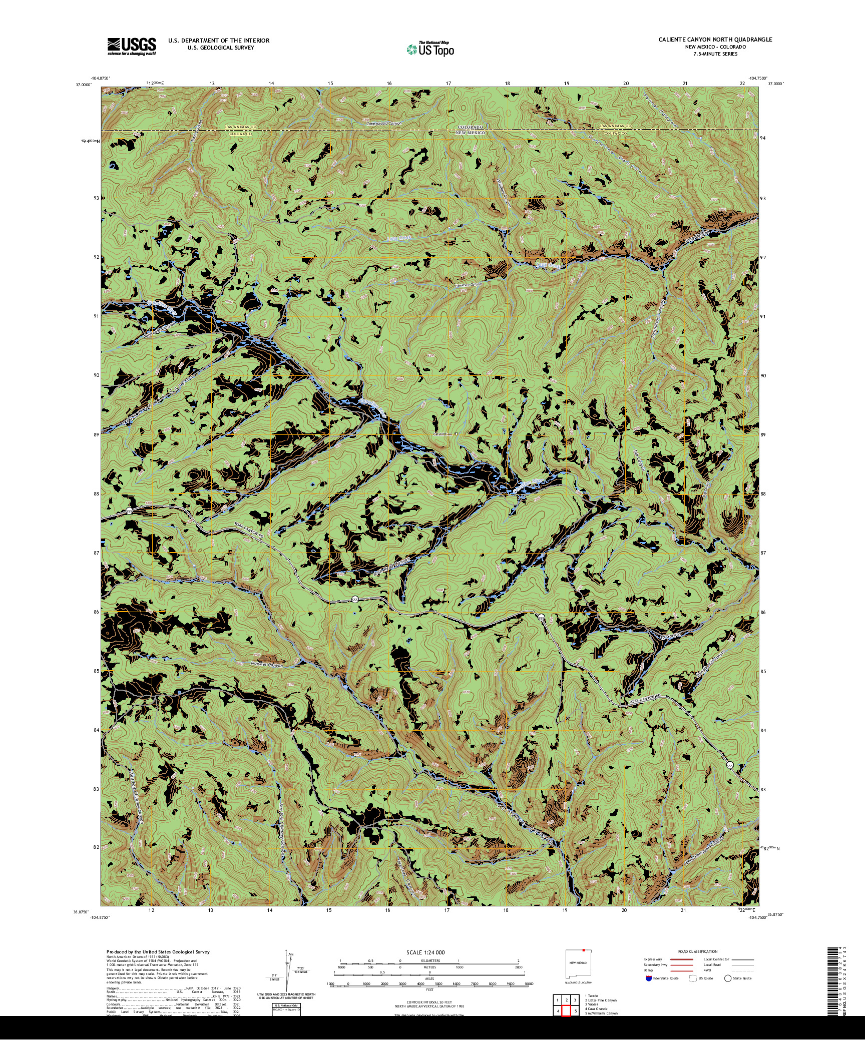 US TOPO 7.5-MINUTE MAP FOR CALIENTE CANYON NORTH, NM,CO