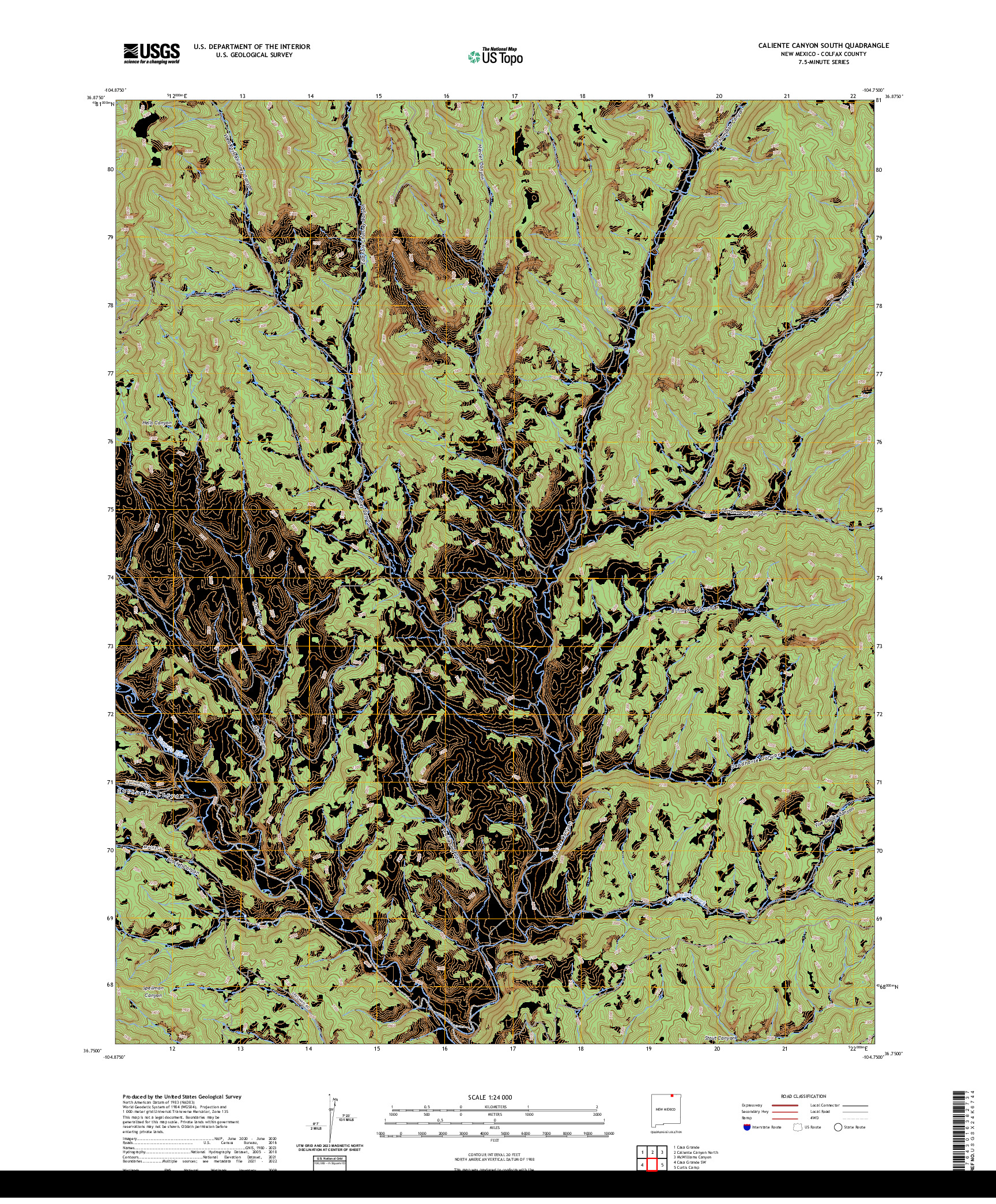 US TOPO 7.5-MINUTE MAP FOR CALIENTE CANYON SOUTH, NM