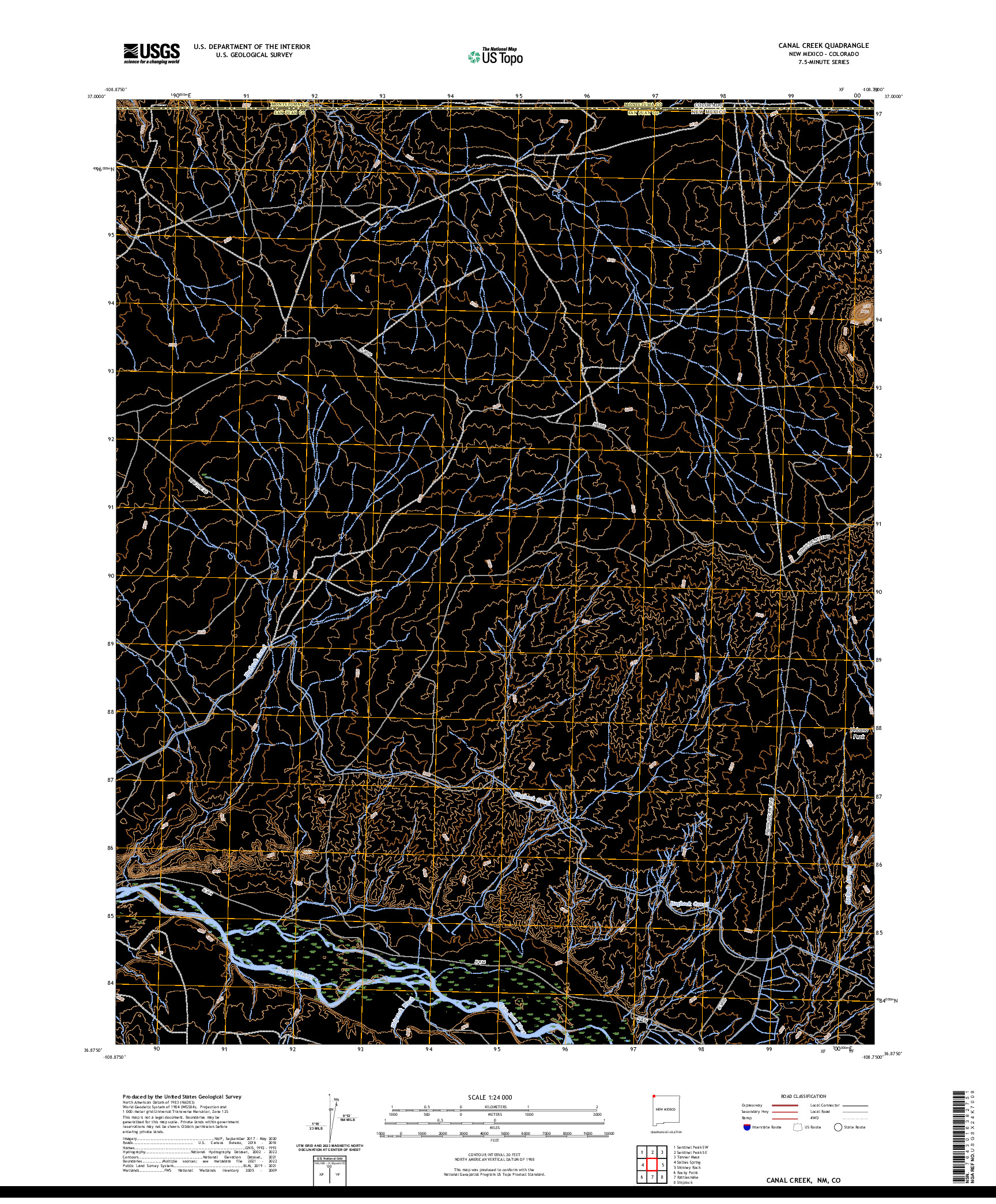 US TOPO 7.5-MINUTE MAP FOR CANAL CREEK, NM,CO