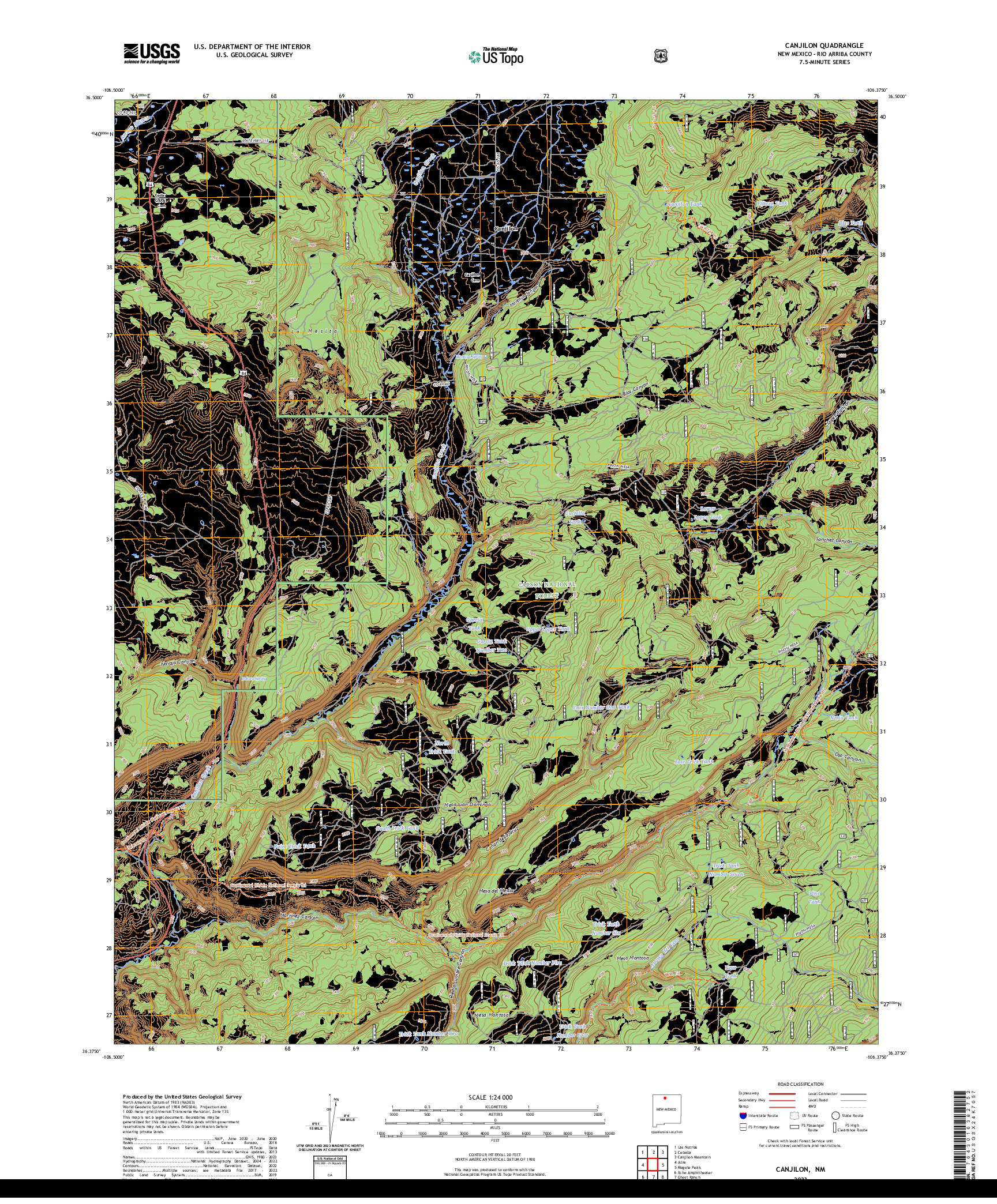 US TOPO 7.5-MINUTE MAP FOR CANJILON, NM