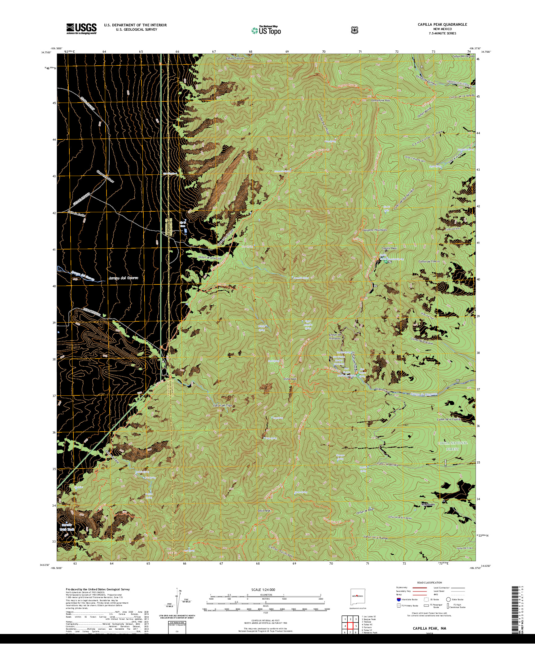 US TOPO 7.5-MINUTE MAP FOR CAPILLA PEAK, NM