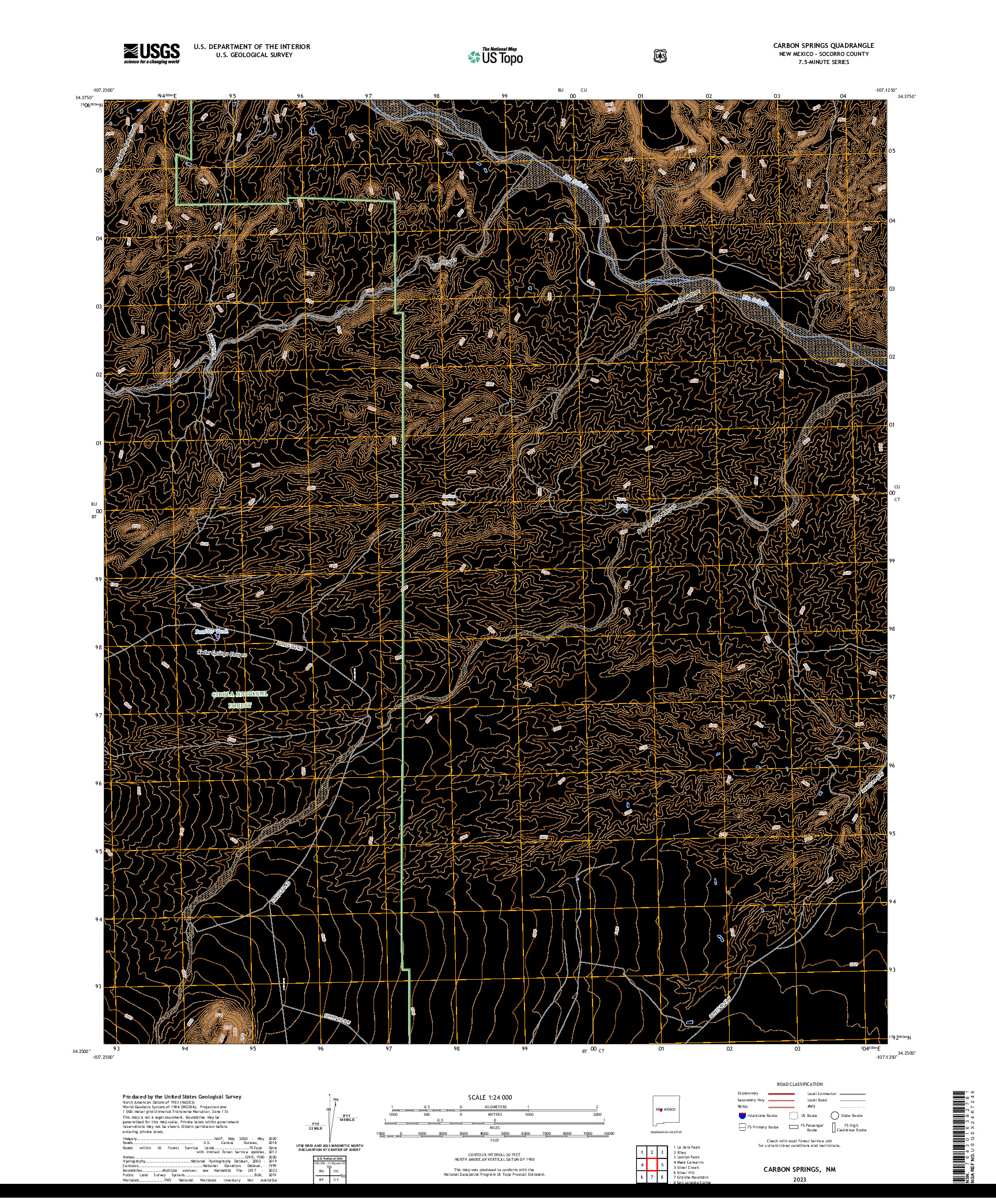 US TOPO 7.5-MINUTE MAP FOR CARBON SPRINGS, NM