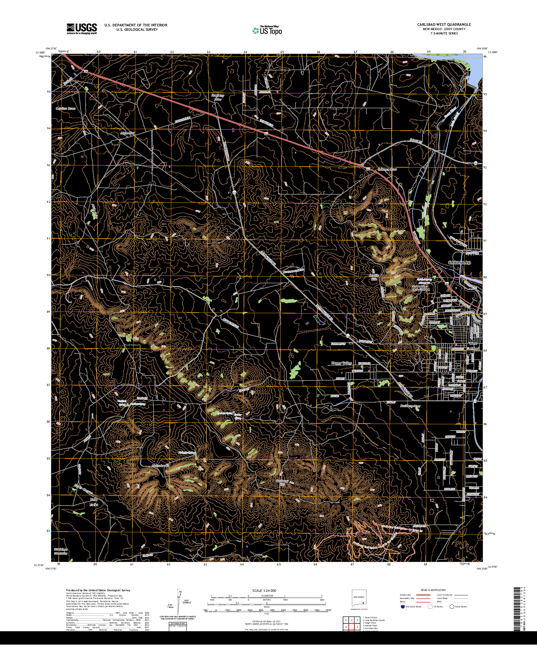 US TOPO 7.5-MINUTE MAP FOR CARLSBAD WEST, NM