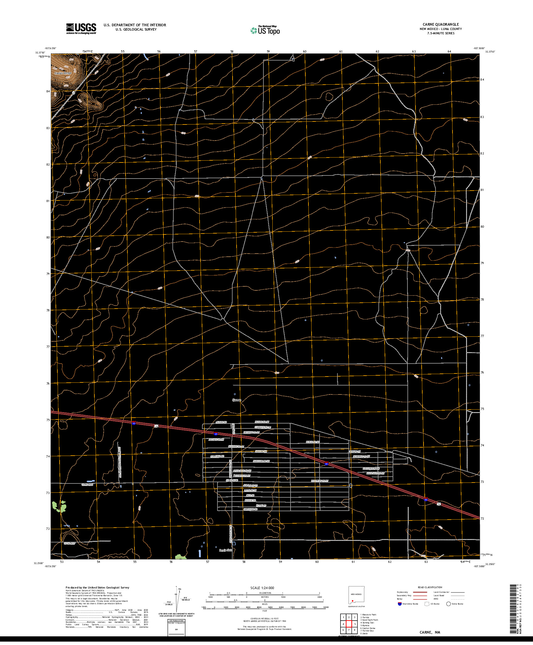 US TOPO 7.5-MINUTE MAP FOR CARNE, NM