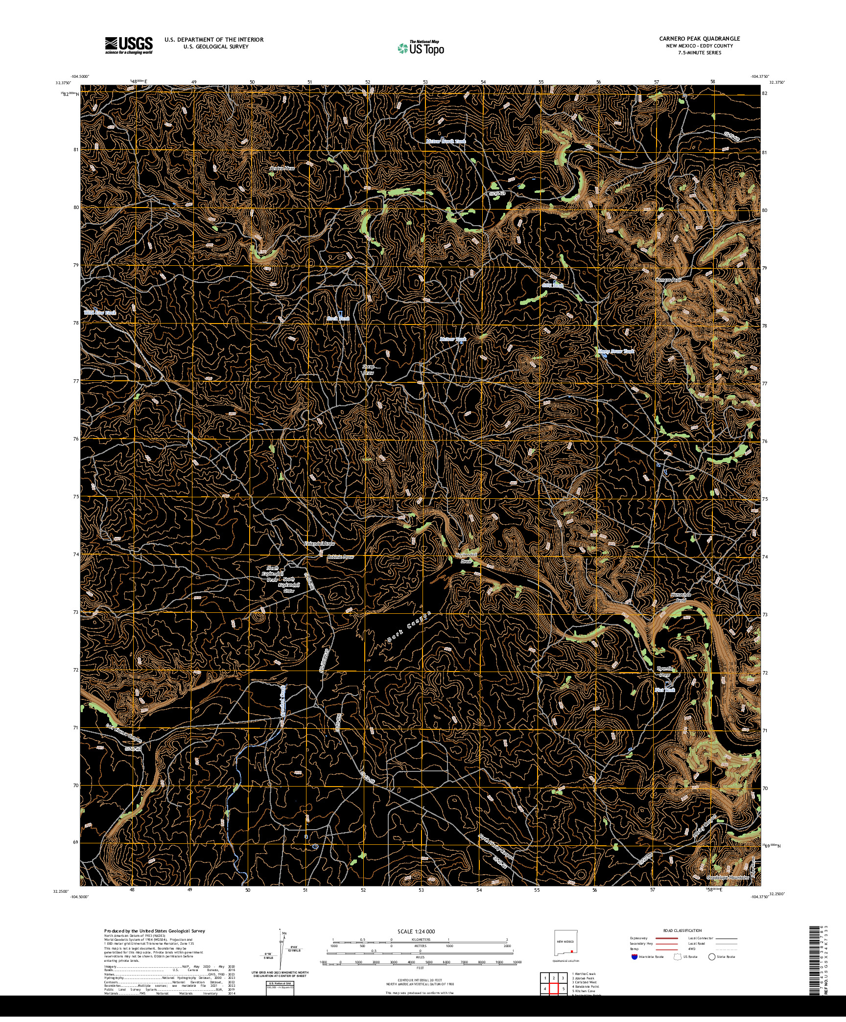 US TOPO 7.5-MINUTE MAP FOR CARNERO PEAK, NM