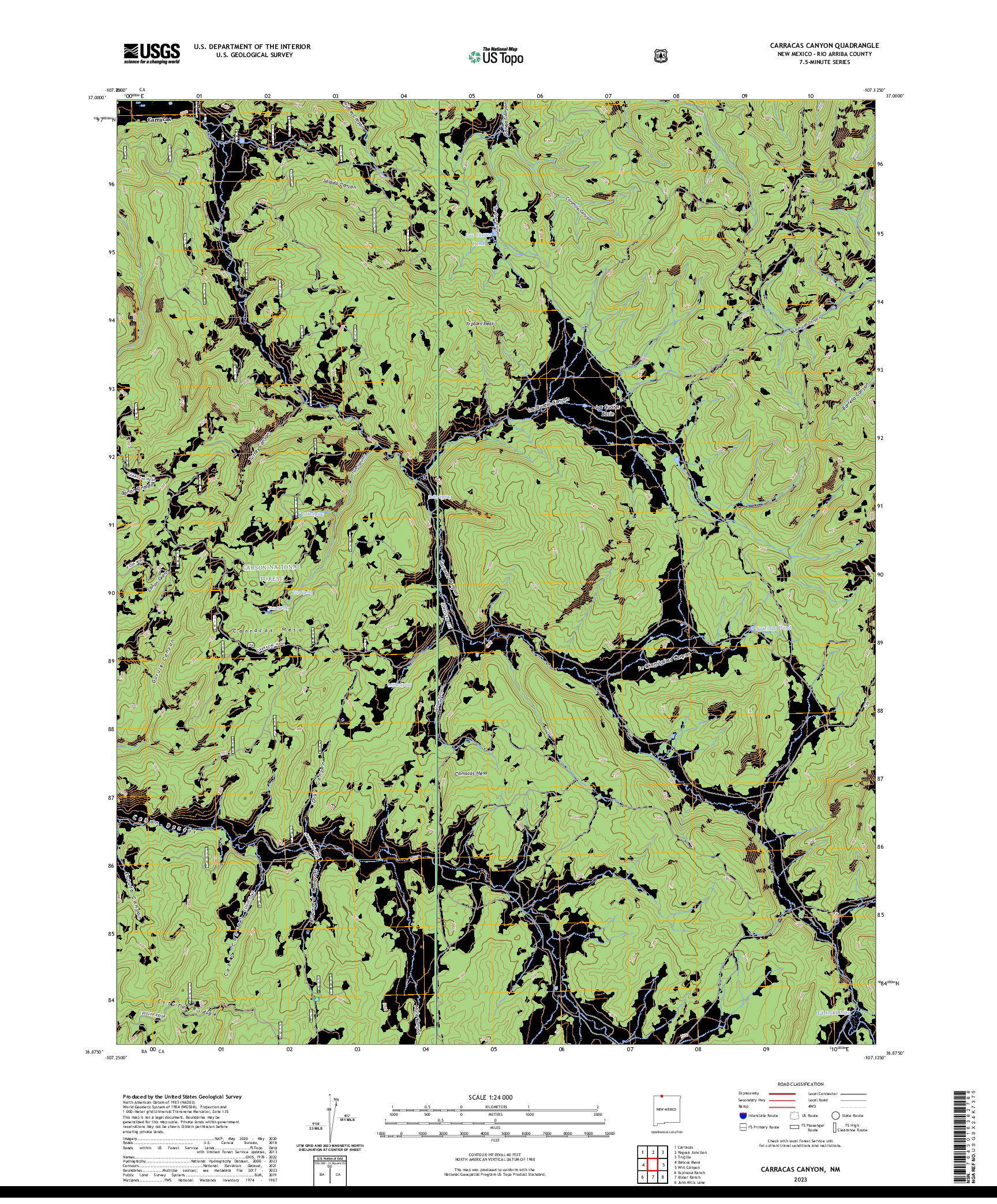 US TOPO 7.5-MINUTE MAP FOR CARRACAS CANYON, NM