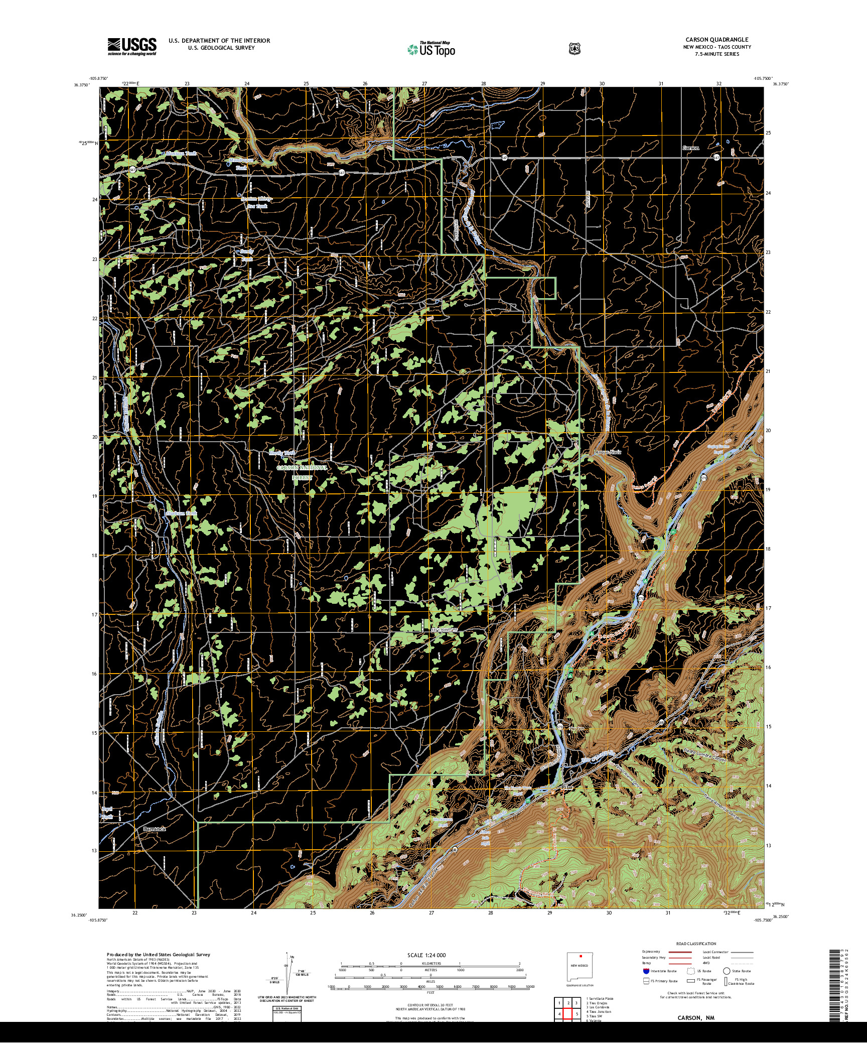 US TOPO 7.5-MINUTE MAP FOR CARSON, NM