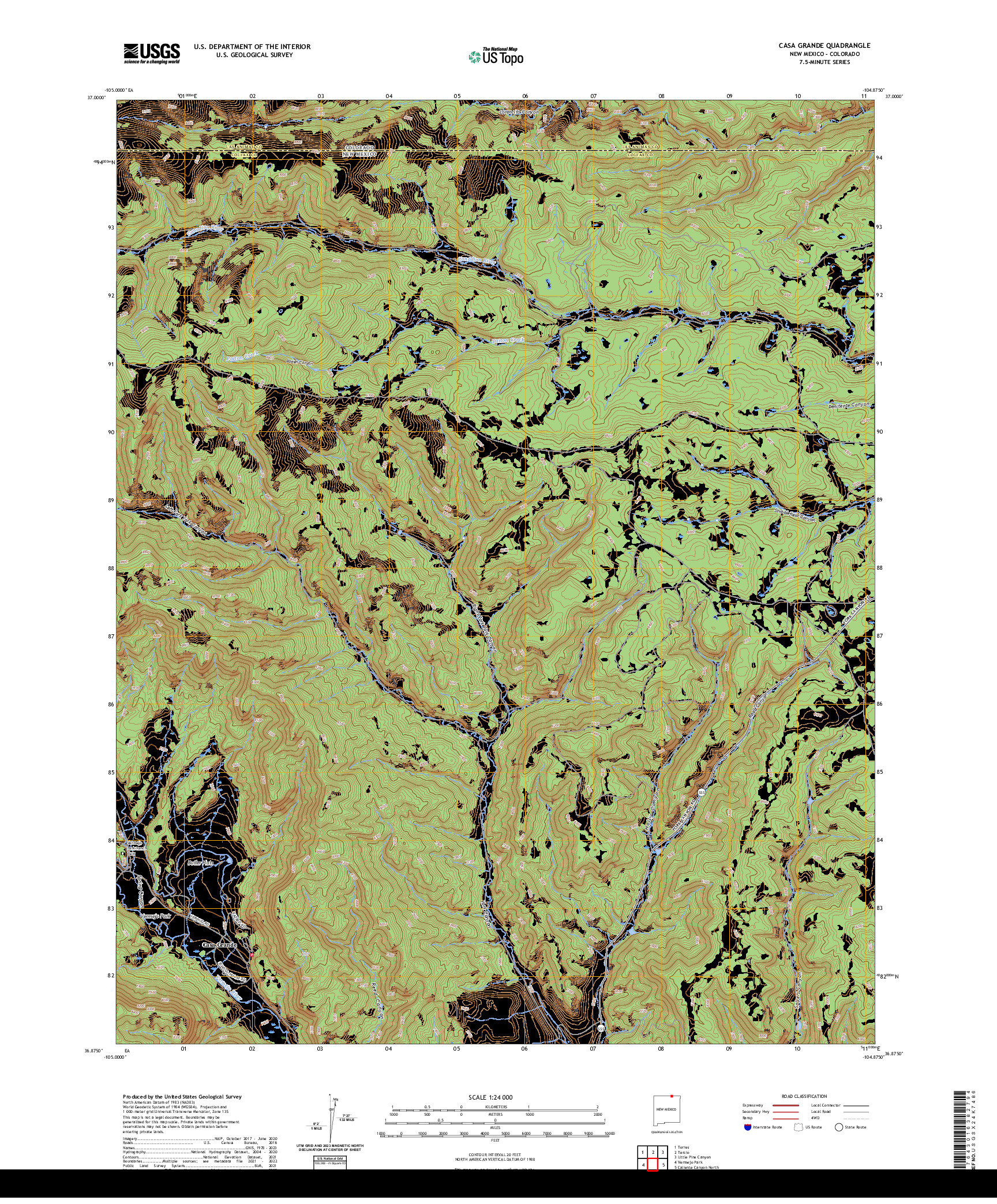 US TOPO 7.5-MINUTE MAP FOR CASA GRANDE, NM,CO