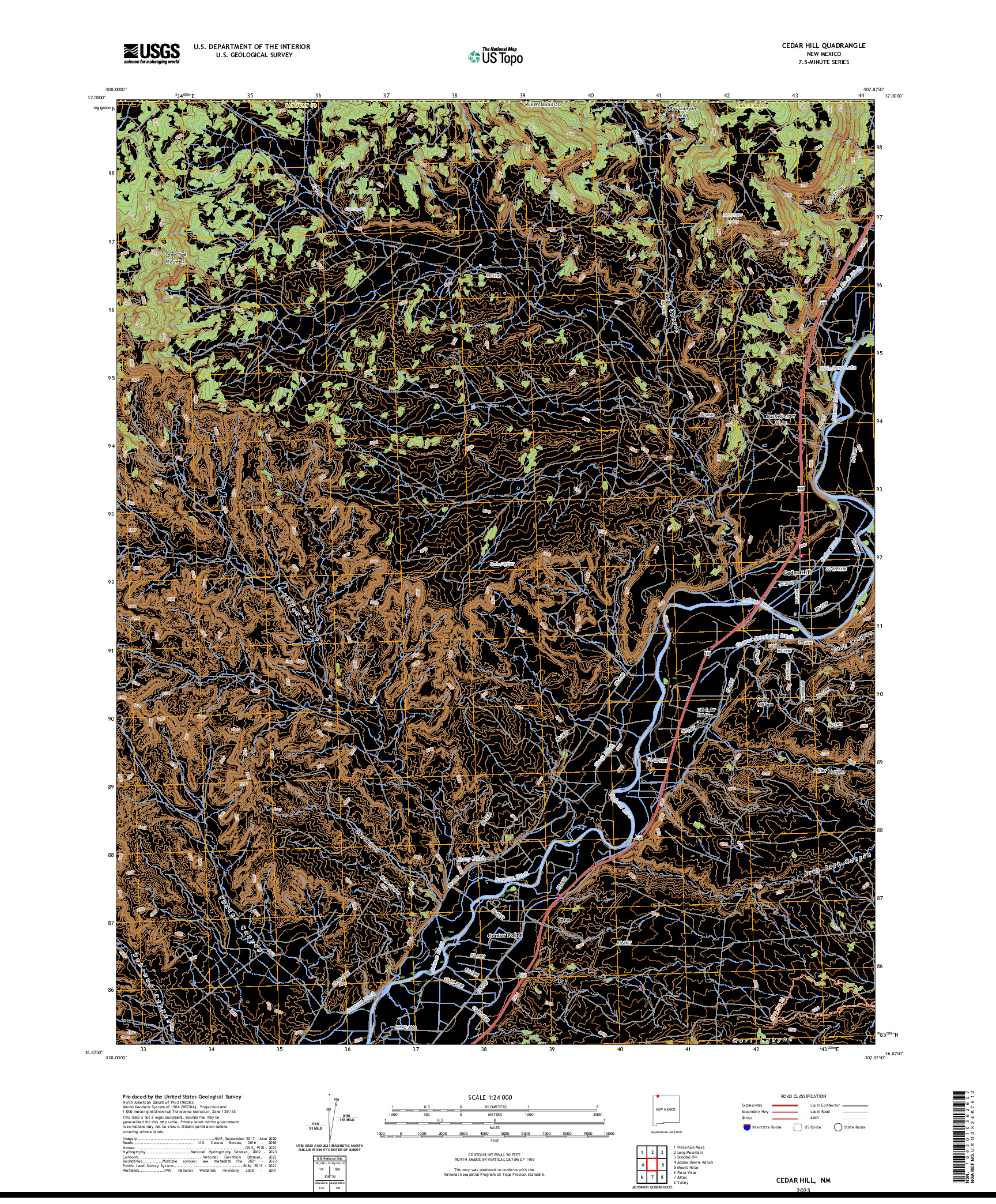 US TOPO 7.5-MINUTE MAP FOR CEDAR HILL, NM