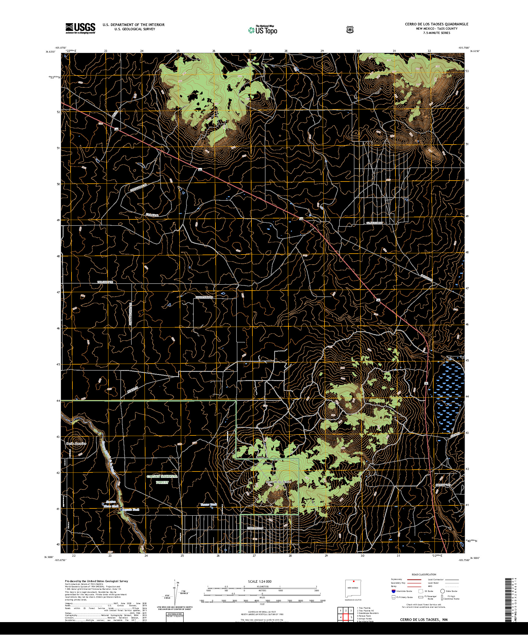 US TOPO 7.5-MINUTE MAP FOR CERRO DE LOS TAOSES, NM