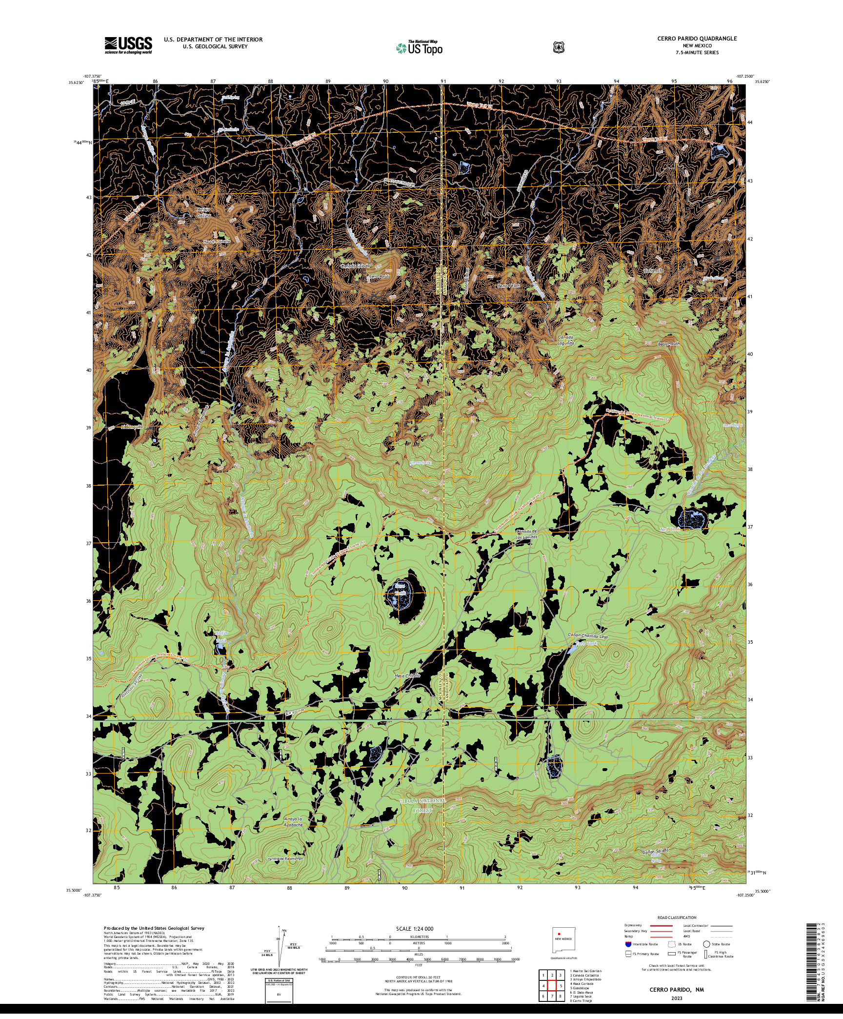 US TOPO 7.5-MINUTE MAP FOR CERRO PARIDO, NM