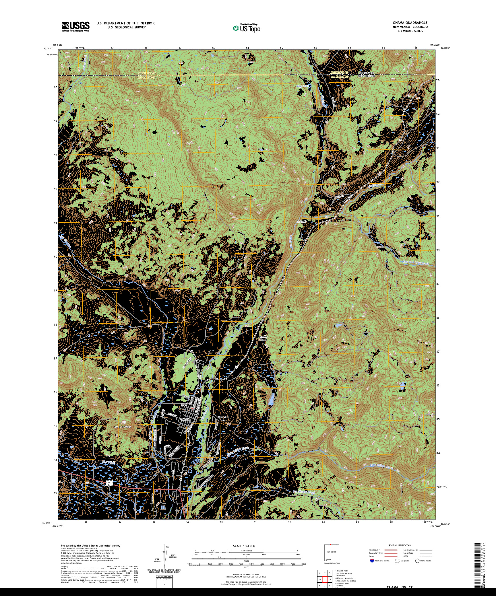 US TOPO 7.5-MINUTE MAP FOR CHAMA, NM,CO