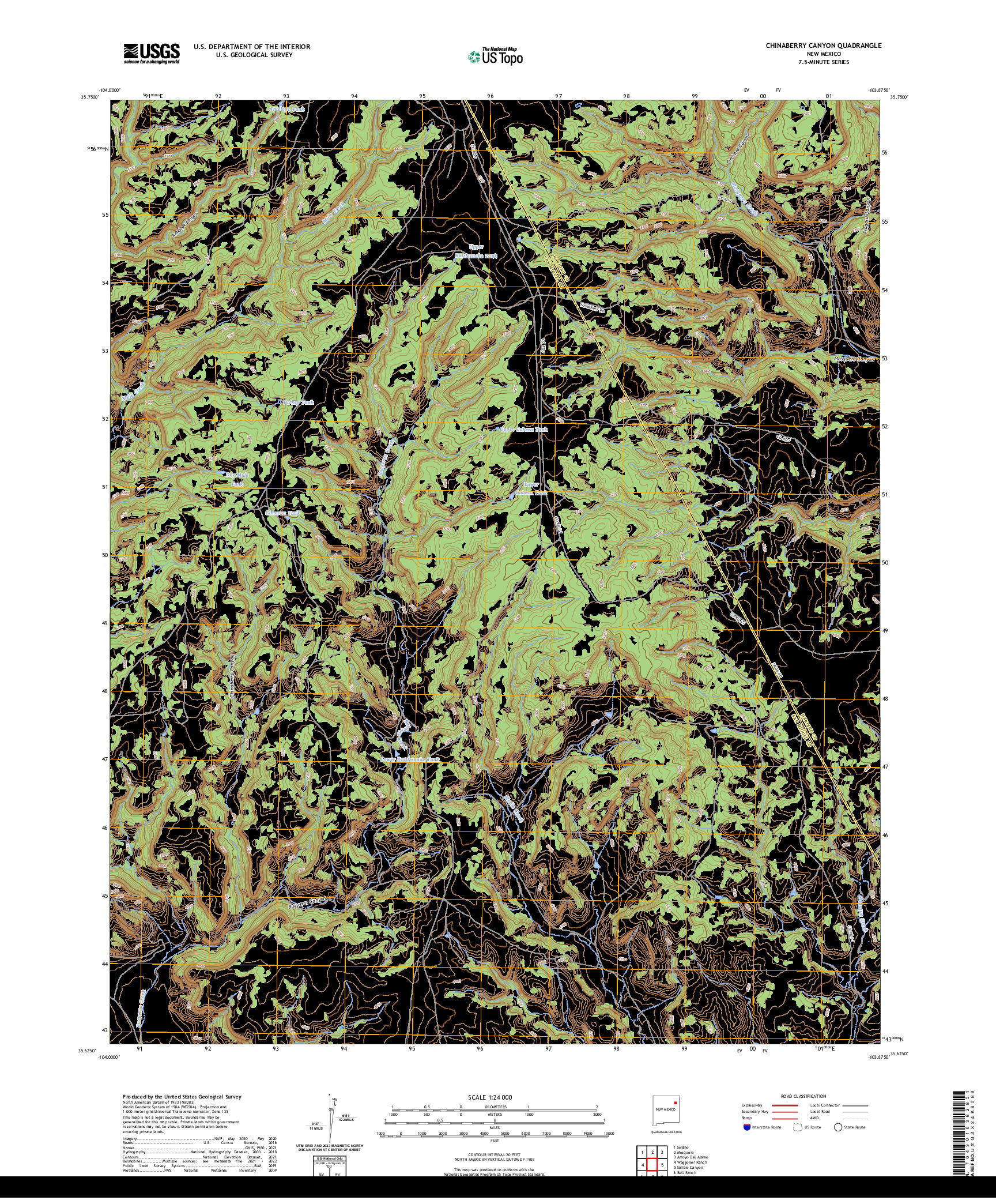 US TOPO 7.5-MINUTE MAP FOR CHINABERRY CANYON, NM