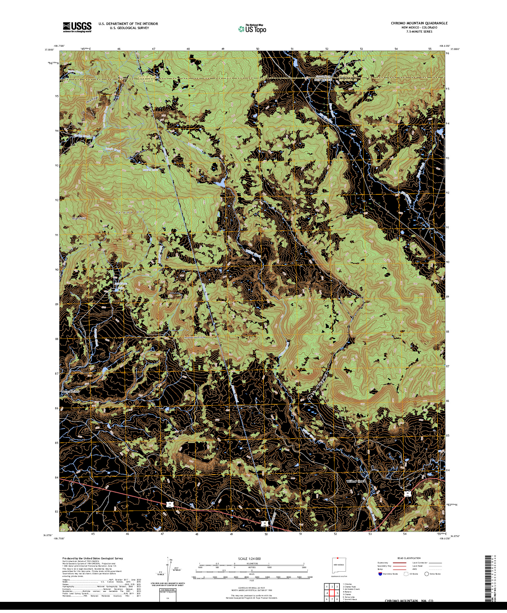 US TOPO 7.5-MINUTE MAP FOR CHROMO MOUNTAIN, NM,CO