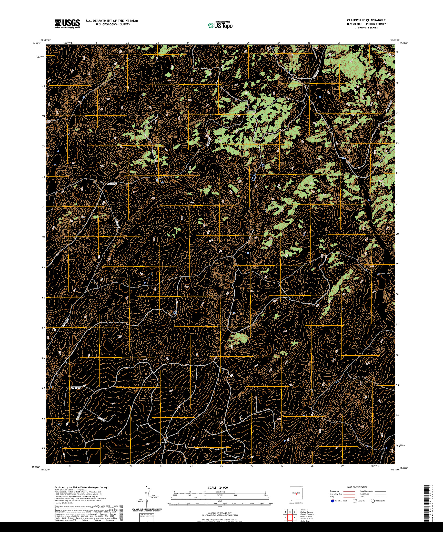 US TOPO 7.5-MINUTE MAP FOR CLAUNCH SE, NM