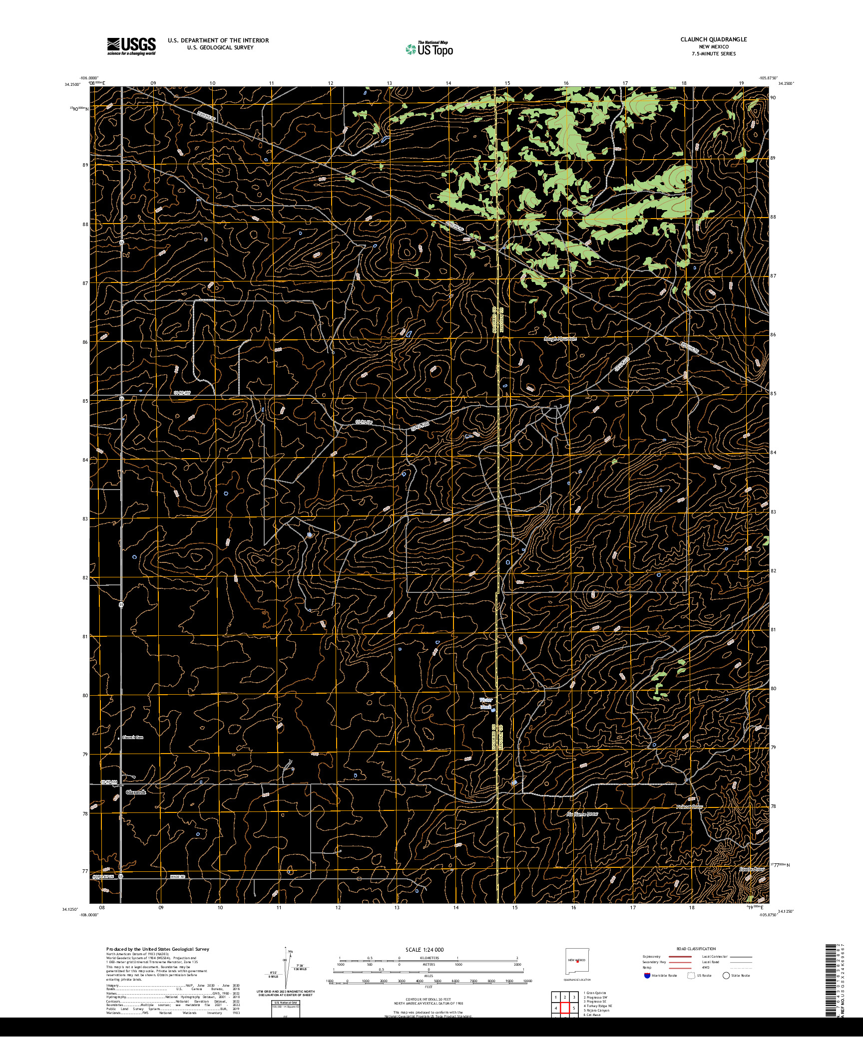 US TOPO 7.5-MINUTE MAP FOR CLAUNCH, NM