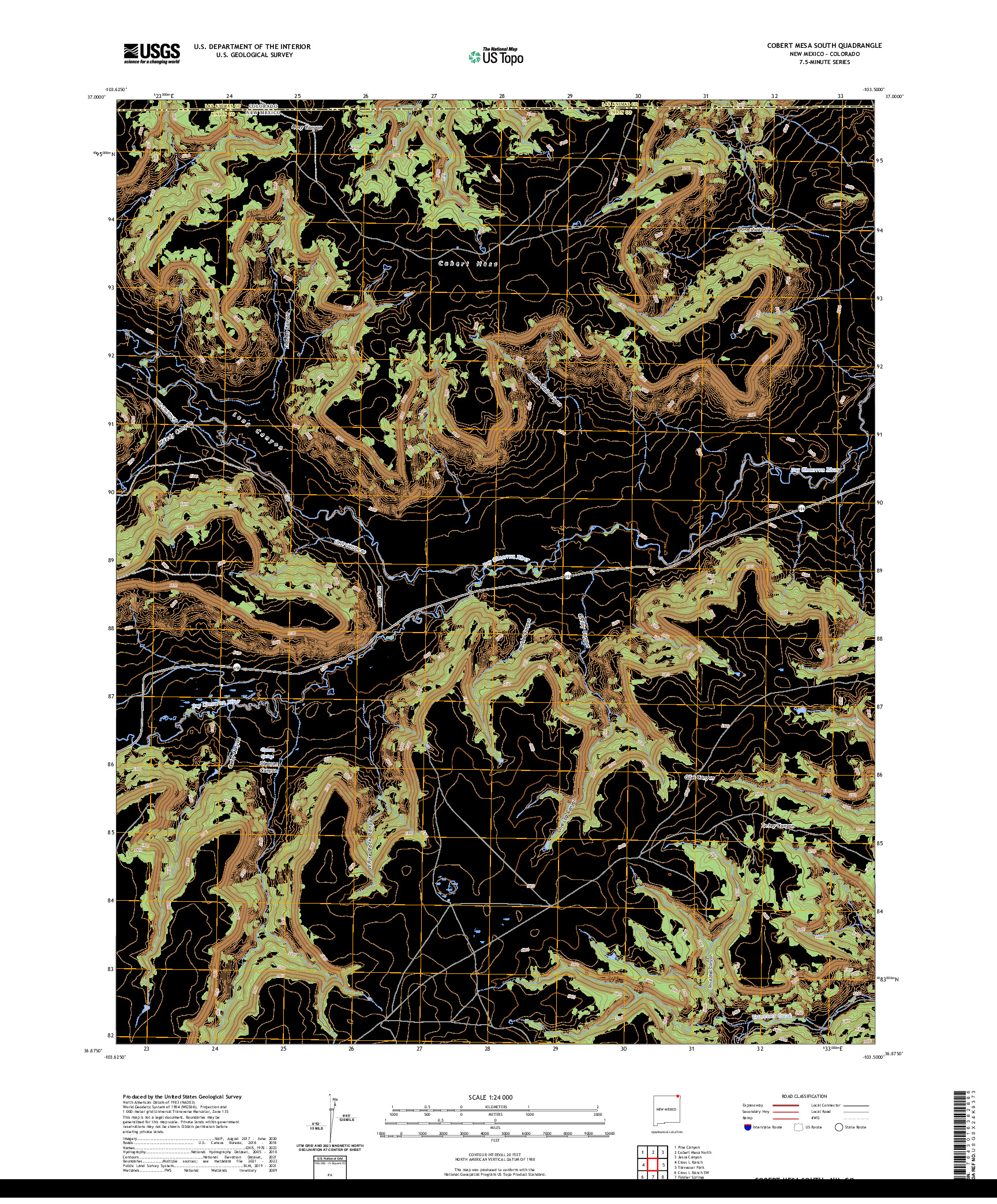 US TOPO 7.5-MINUTE MAP FOR COBERT MESA SOUTH, NM,CO