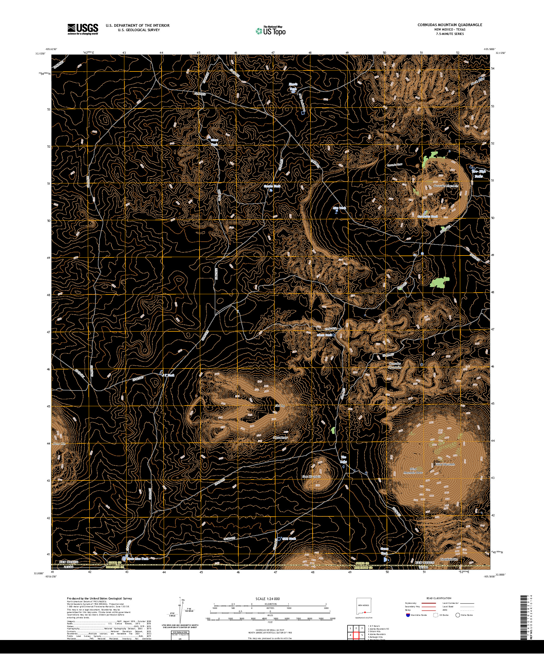 US TOPO 7.5-MINUTE MAP FOR CORNUDAS MOUNTAIN, NM,TX