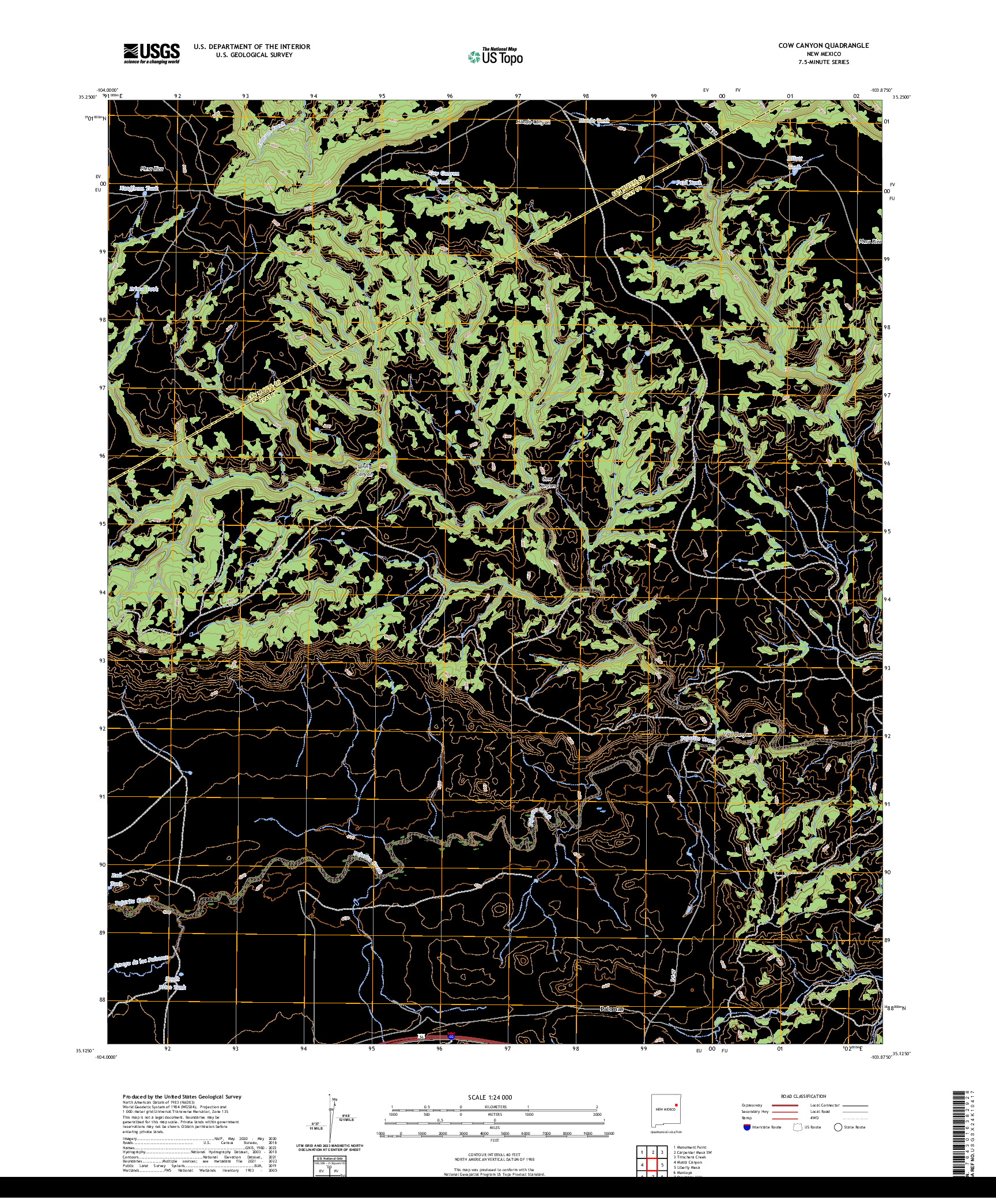 US TOPO 7.5-MINUTE MAP FOR COW CANYON, NM