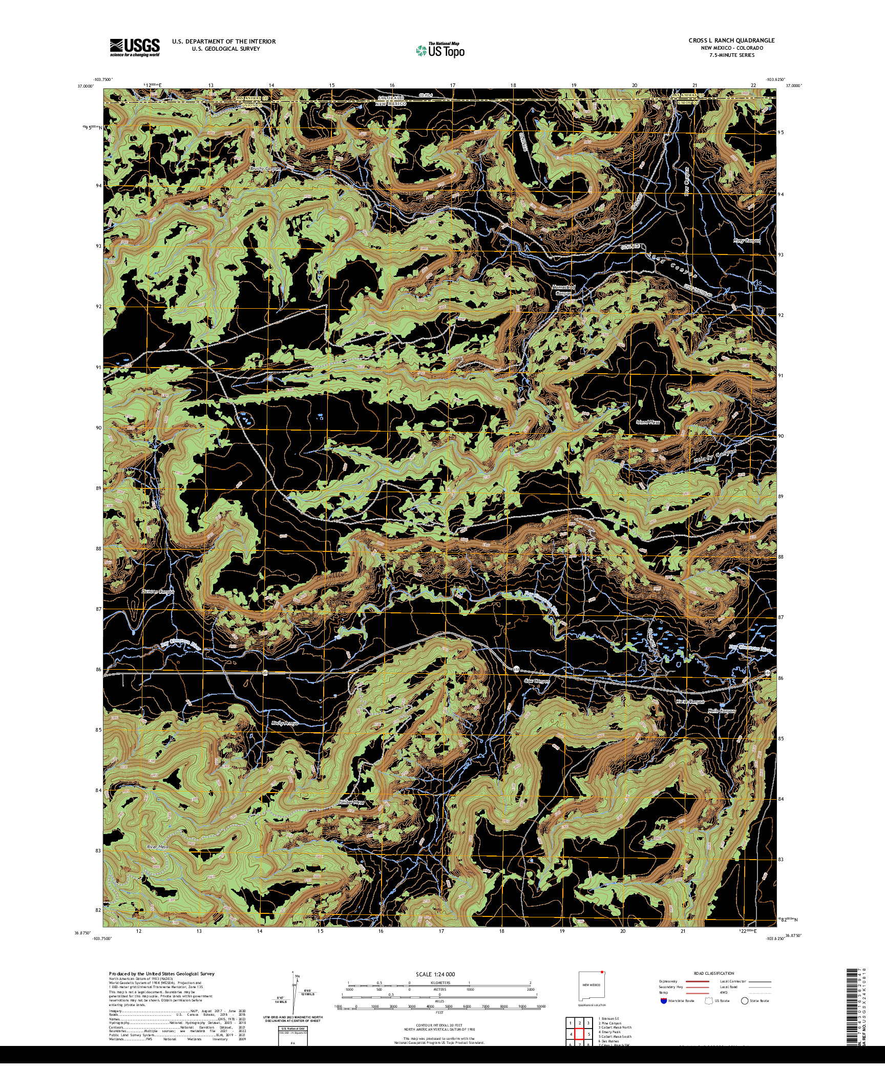 US TOPO 7.5-MINUTE MAP FOR CROSS L RANCH, NM,CO