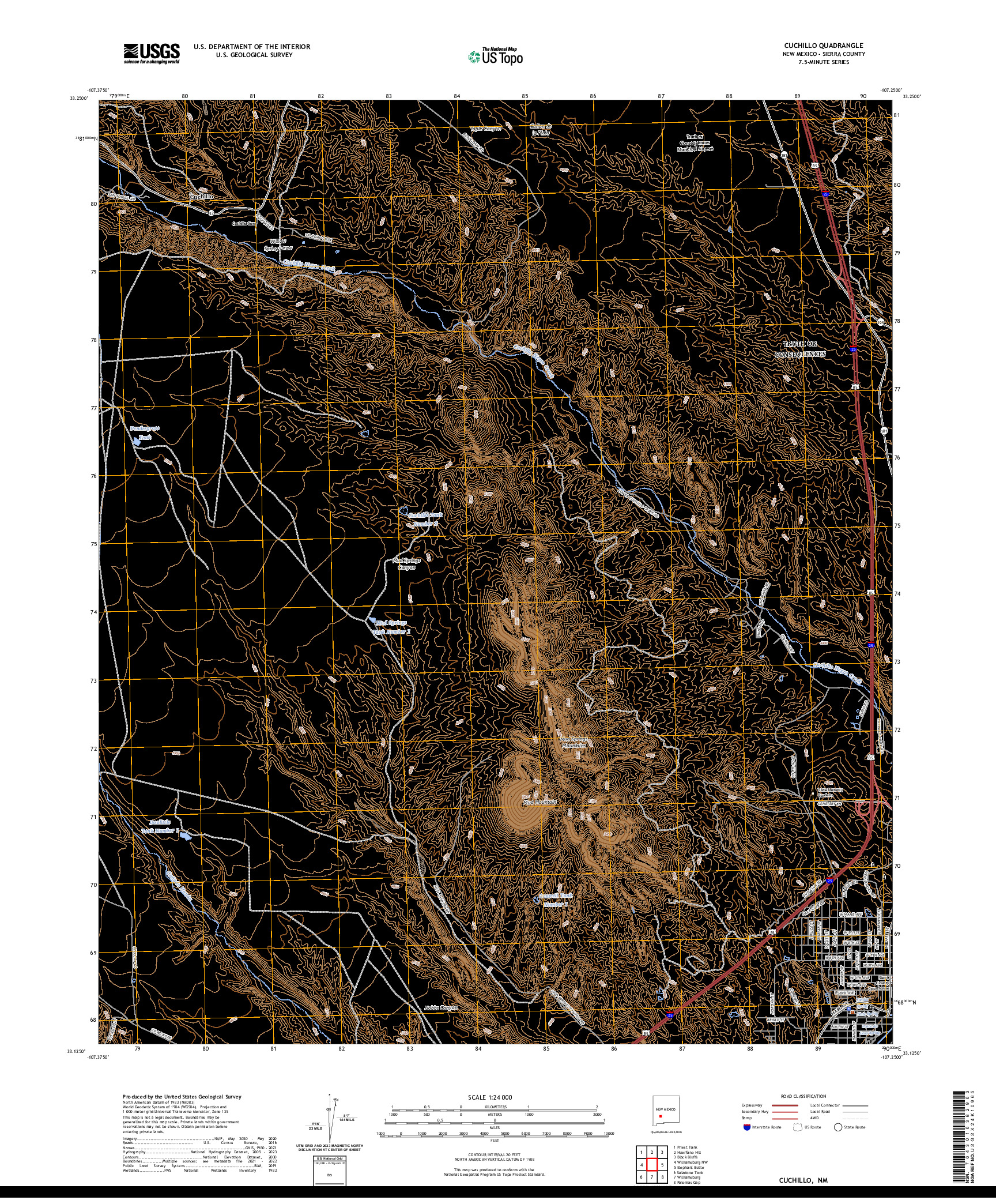 US TOPO 7.5-MINUTE MAP FOR CUCHILLO, NM