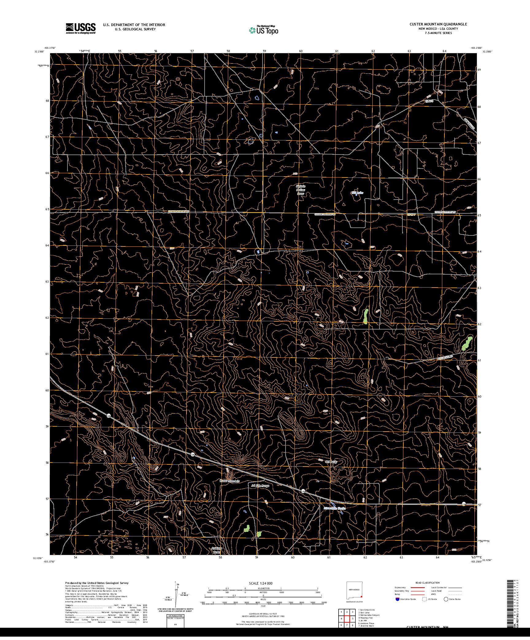 US TOPO 7.5-MINUTE MAP FOR CUSTER MOUNTAIN, NM