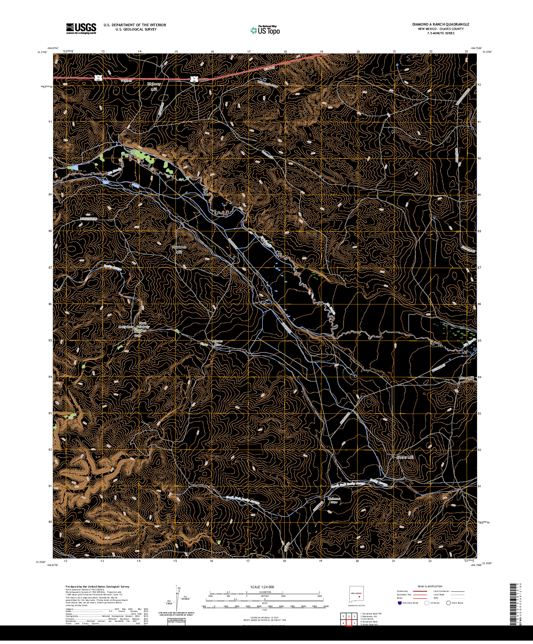 US TOPO 7.5-MINUTE MAP FOR DIAMOND A RANCH, NM