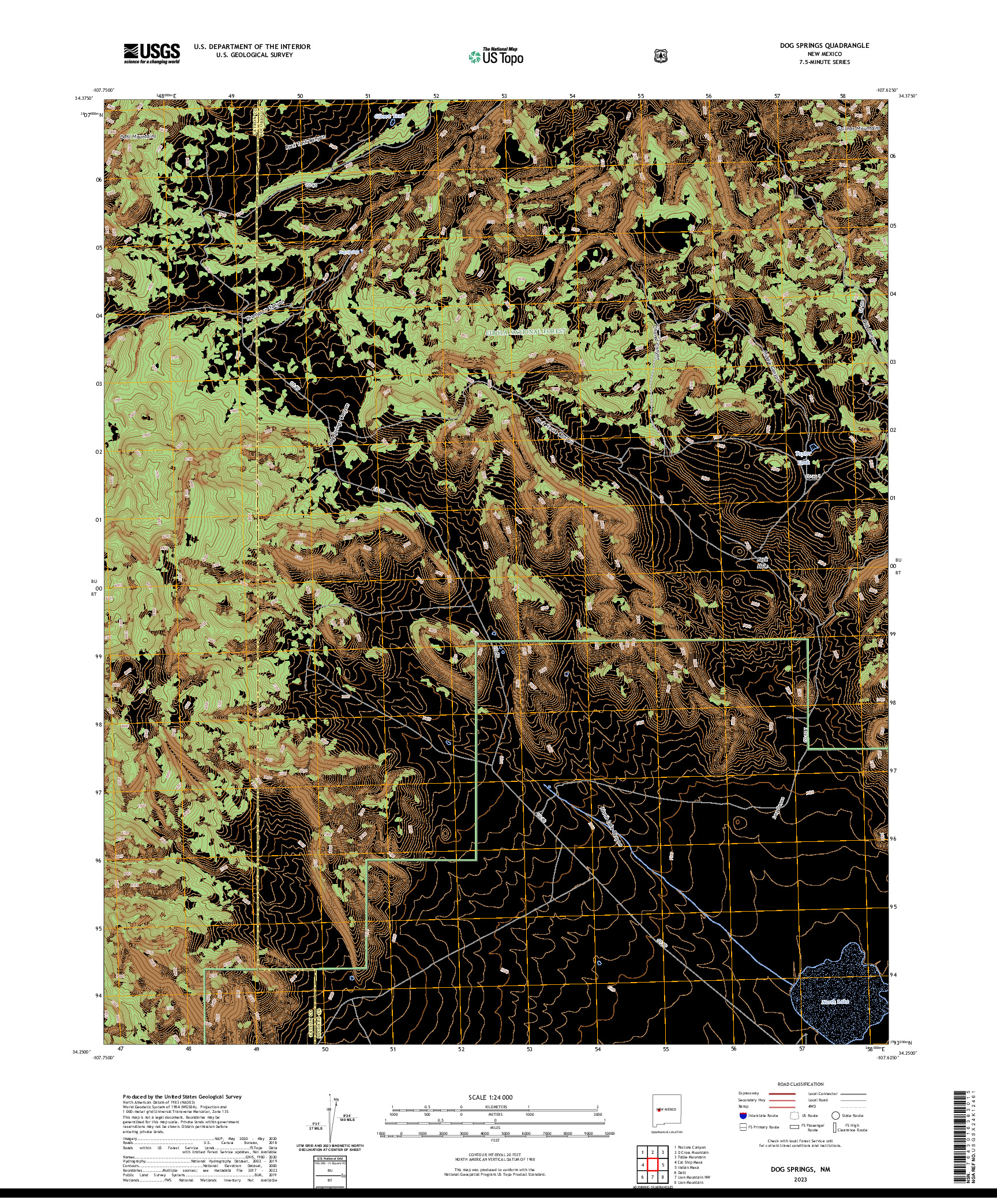 US TOPO 7.5-MINUTE MAP FOR DOG SPRINGS, NM