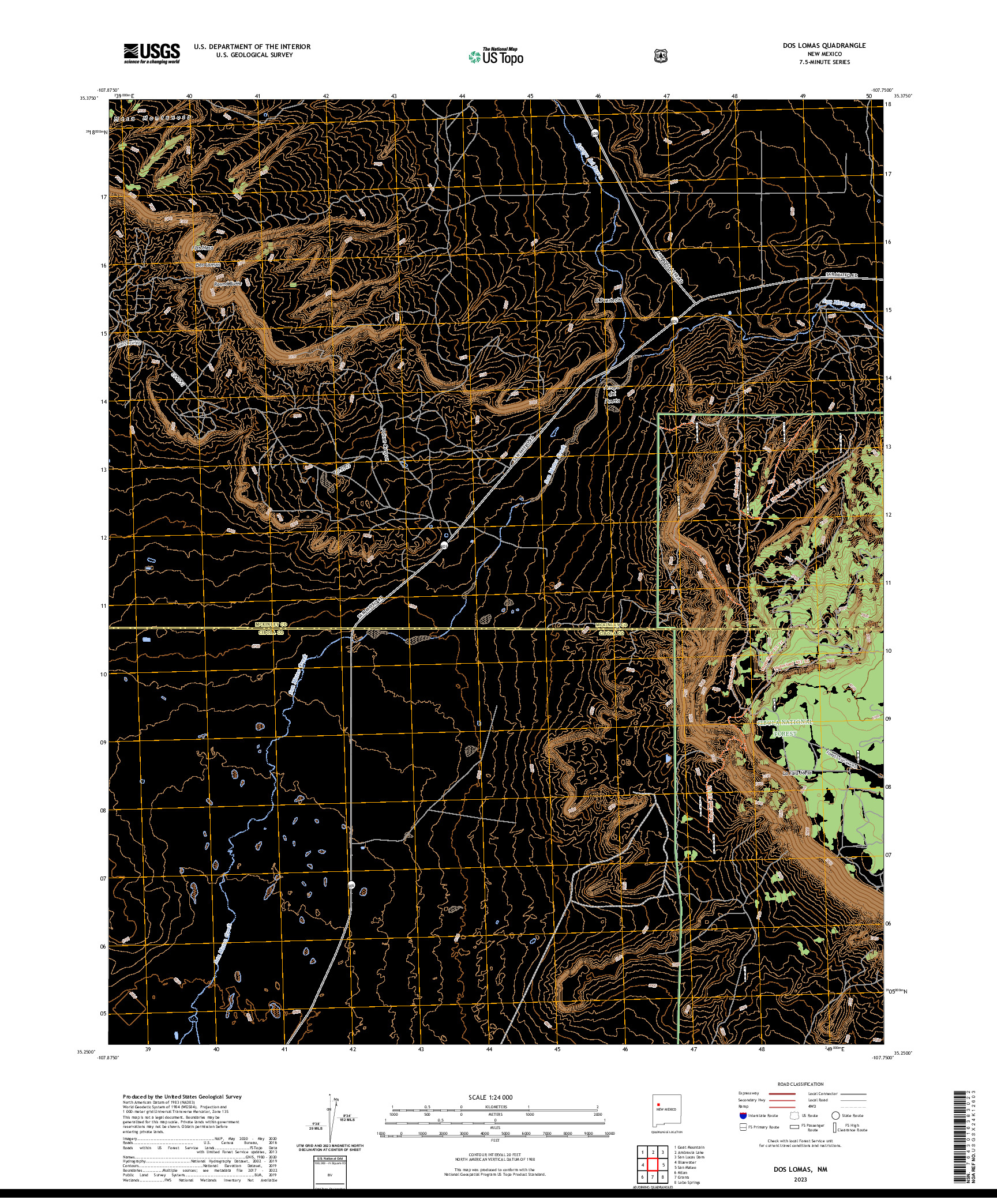 US TOPO 7.5-MINUTE MAP FOR DOS LOMAS, NM