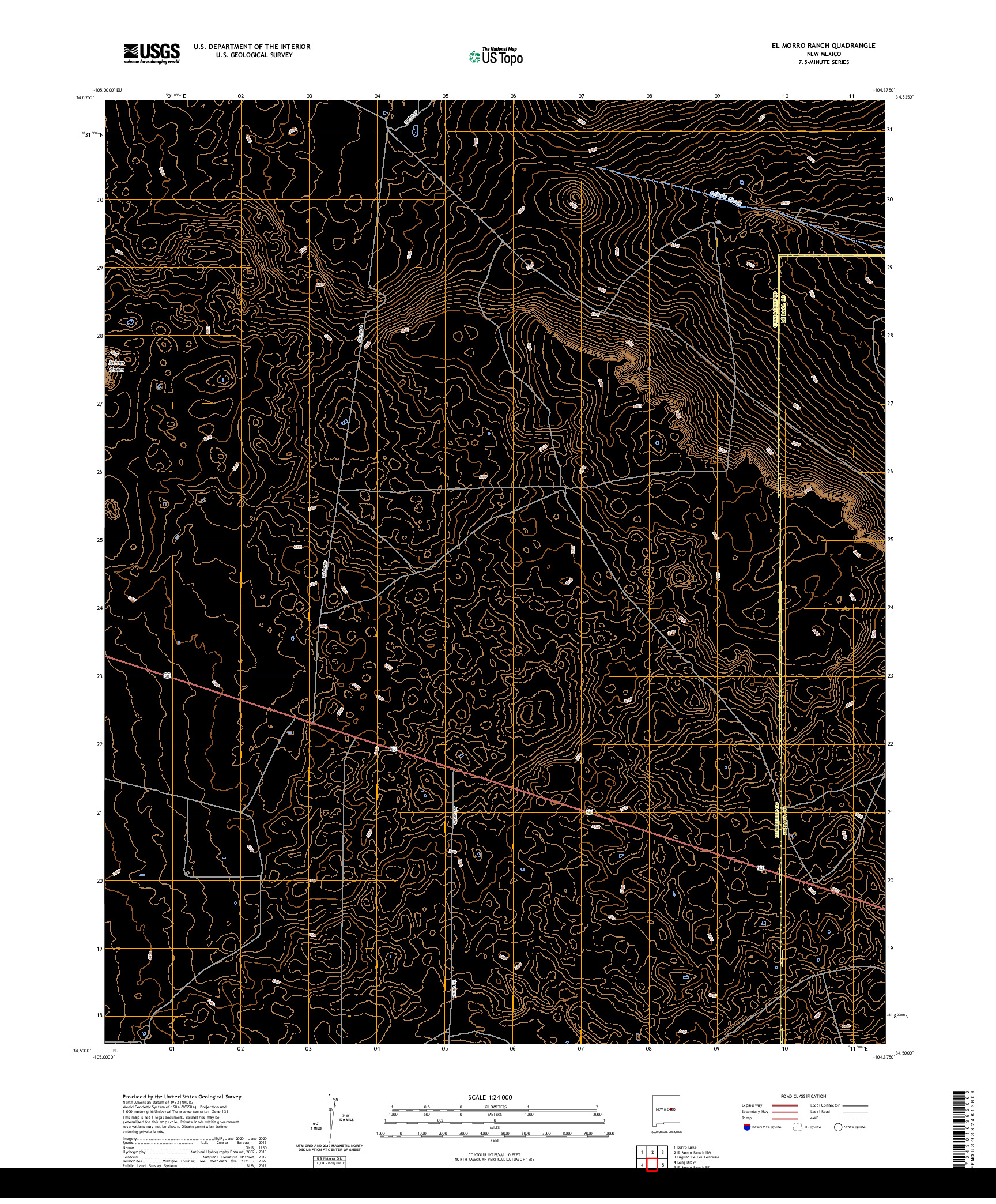 US TOPO 7.5-MINUTE MAP FOR EL MORRO RANCH, NM