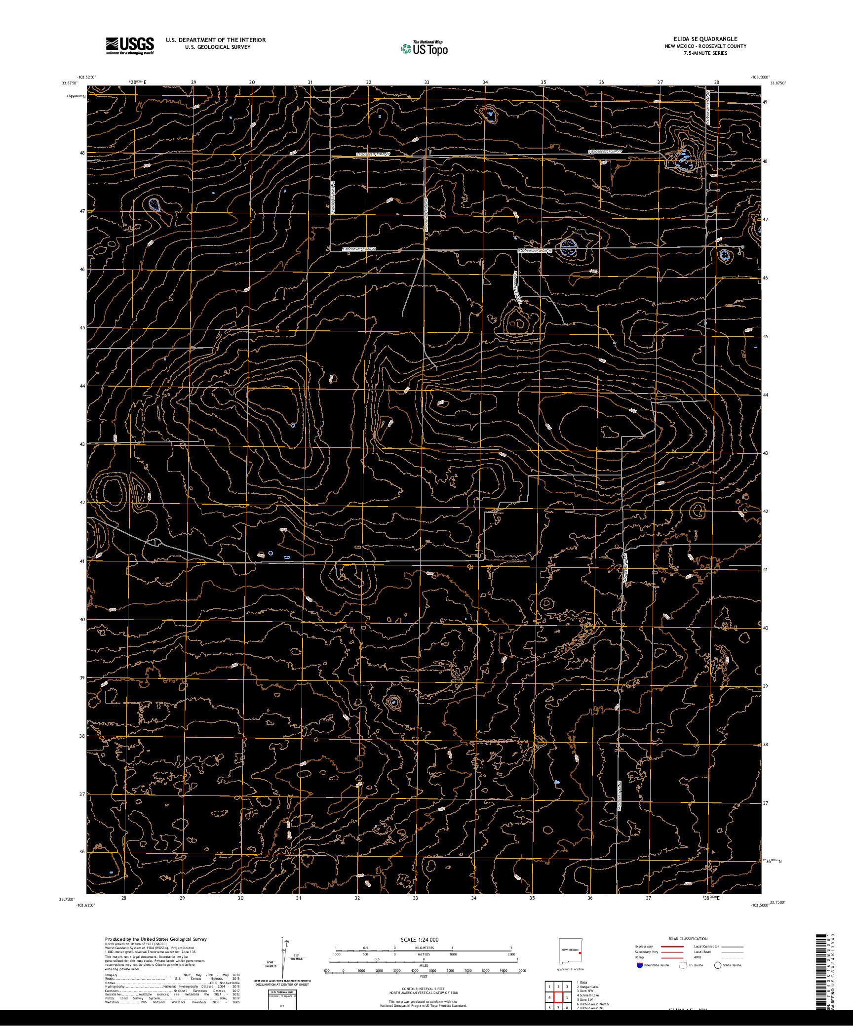 US TOPO 7.5-MINUTE MAP FOR ELIDA SE, NM