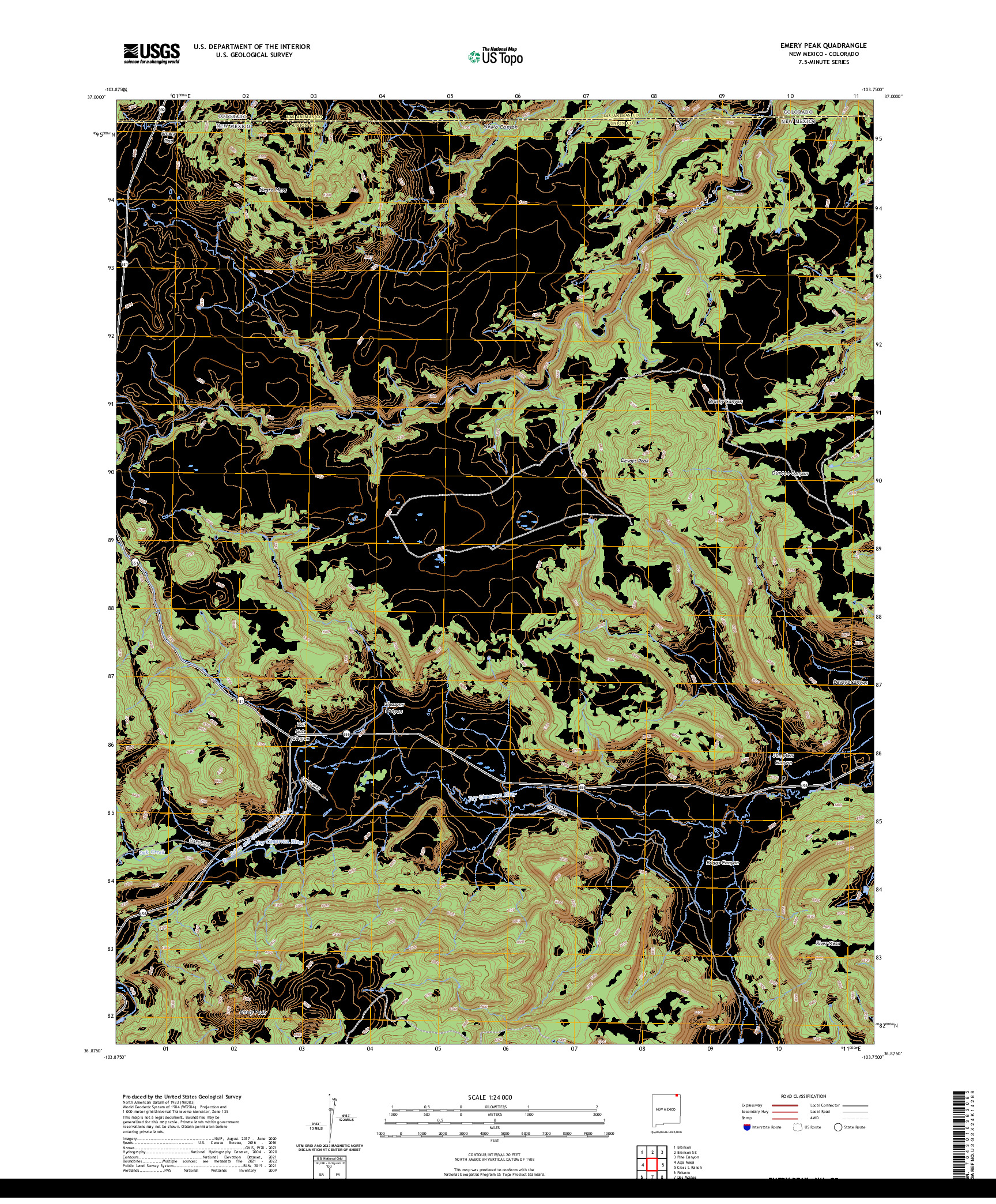 US TOPO 7.5-MINUTE MAP FOR EMERY PEAK, NM,CO