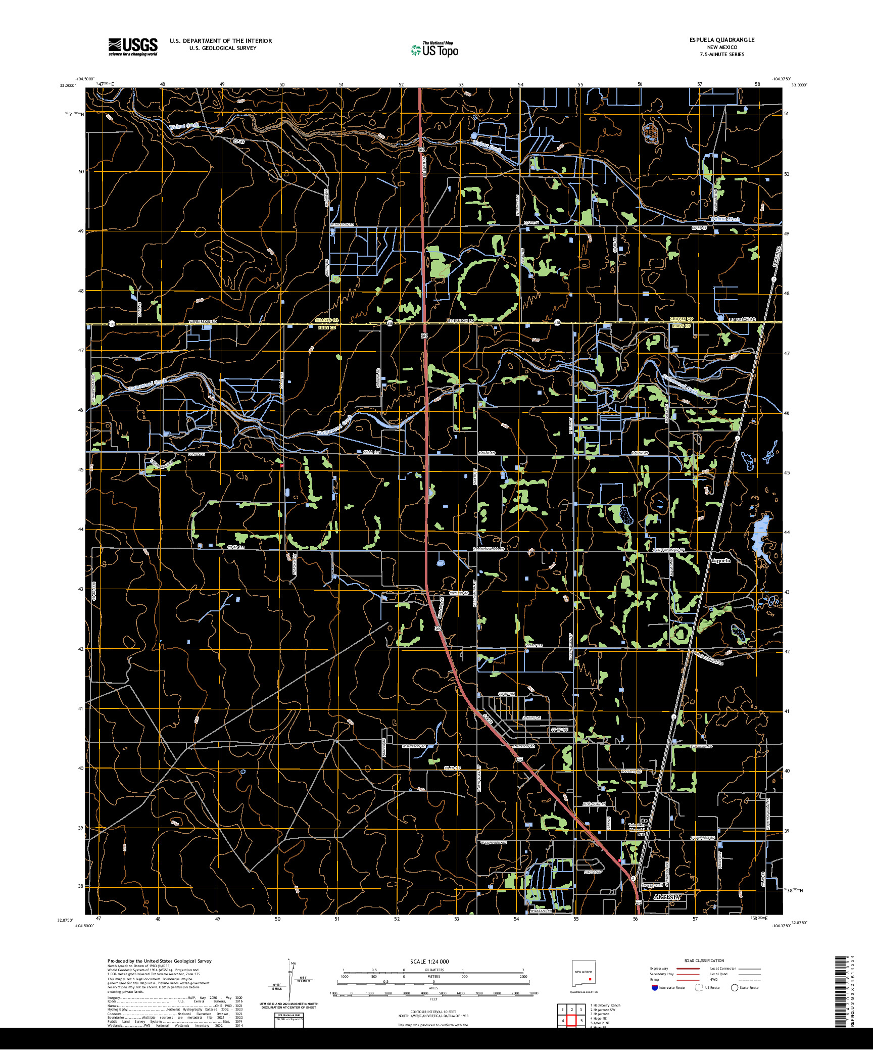 US TOPO 7.5-MINUTE MAP FOR ESPUELA, NM