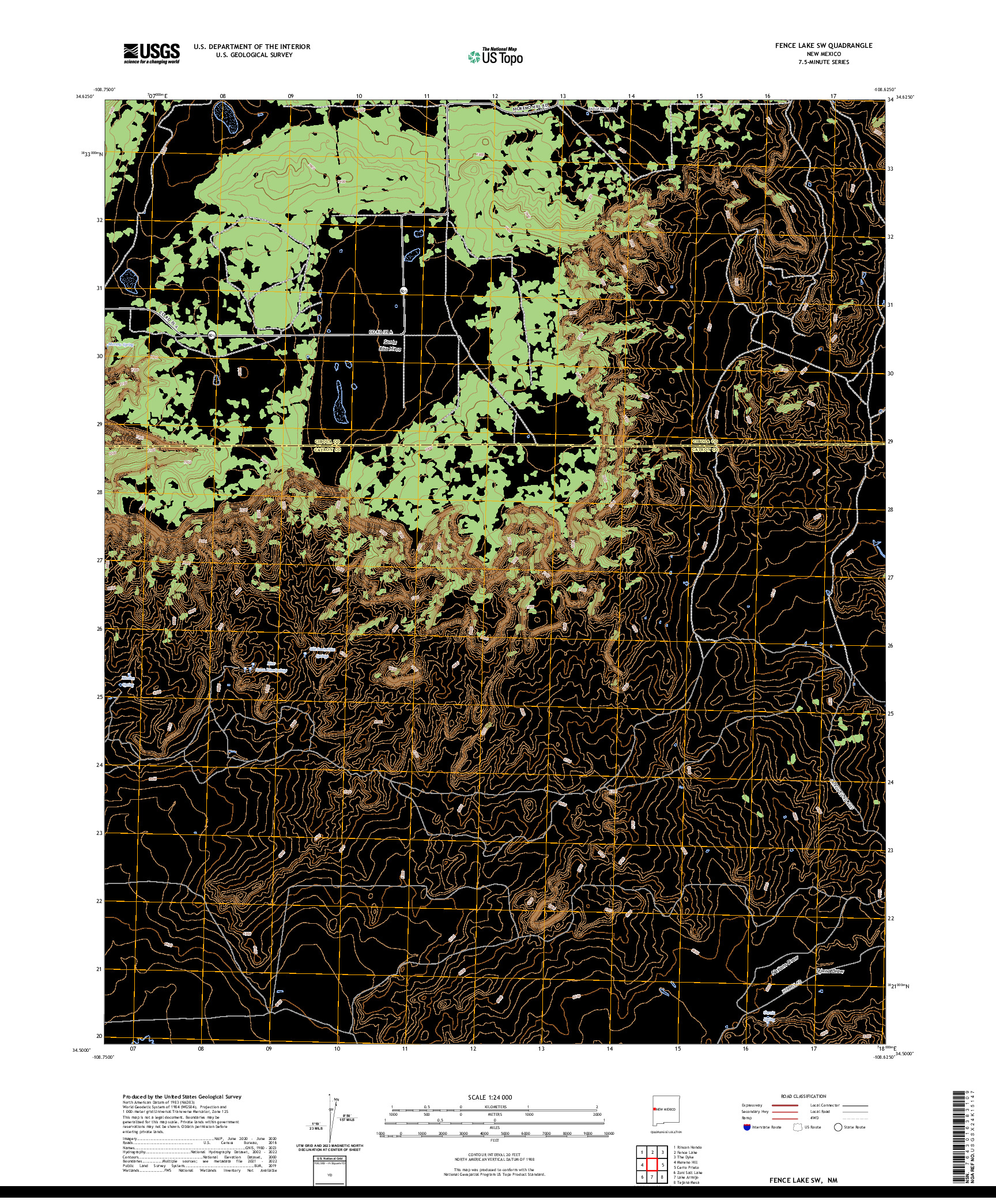 US TOPO 7.5-MINUTE MAP FOR FENCE LAKE SW, NM