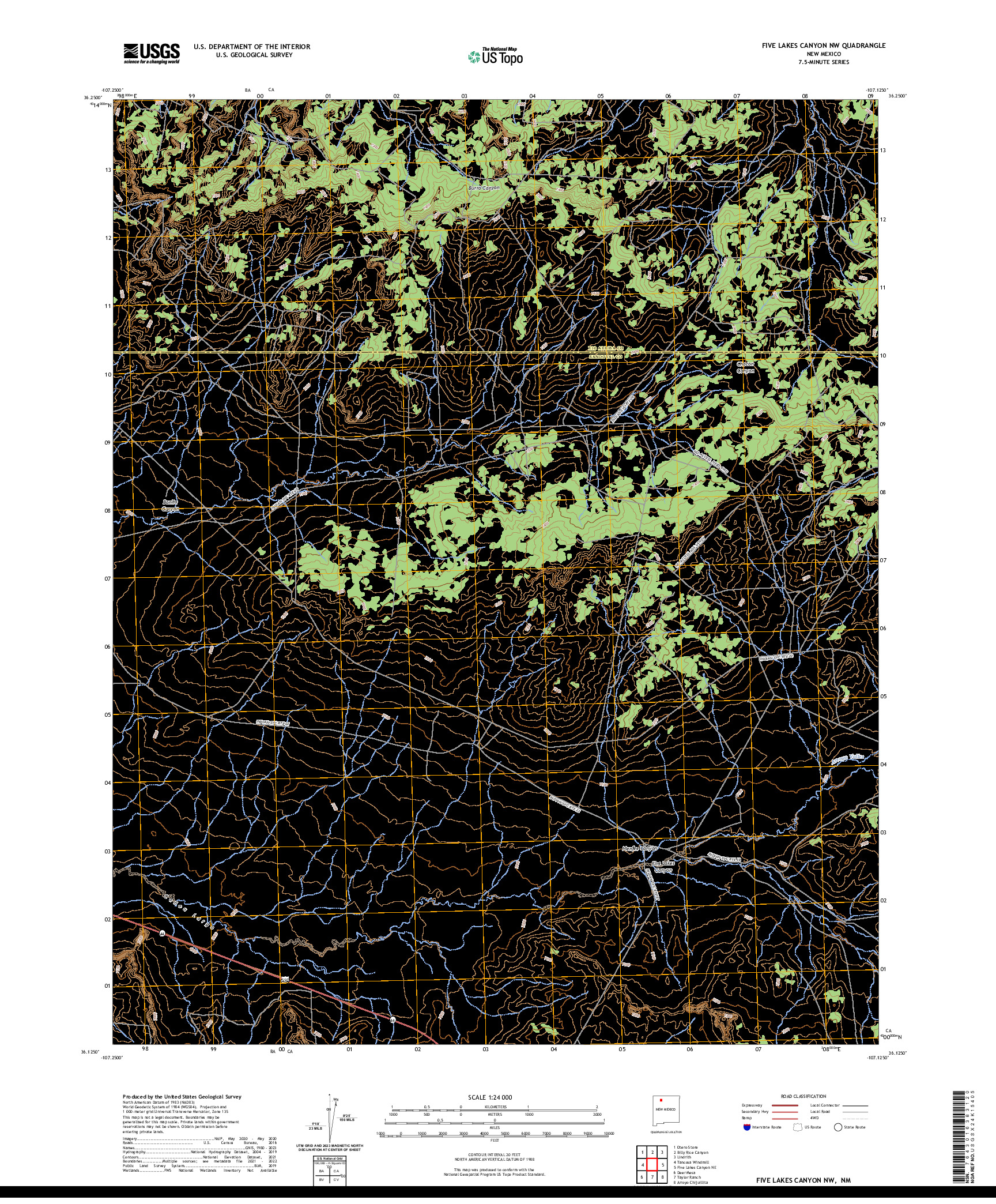 US TOPO 7.5-MINUTE MAP FOR FIVE LAKES CANYON NW, NM