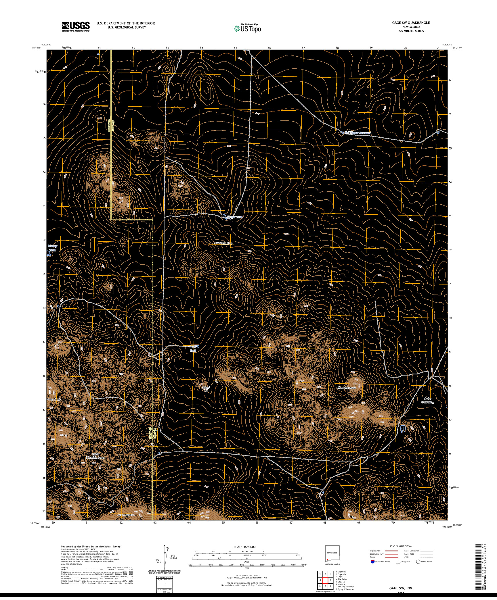 US TOPO 7.5-MINUTE MAP FOR GAGE SW, NM