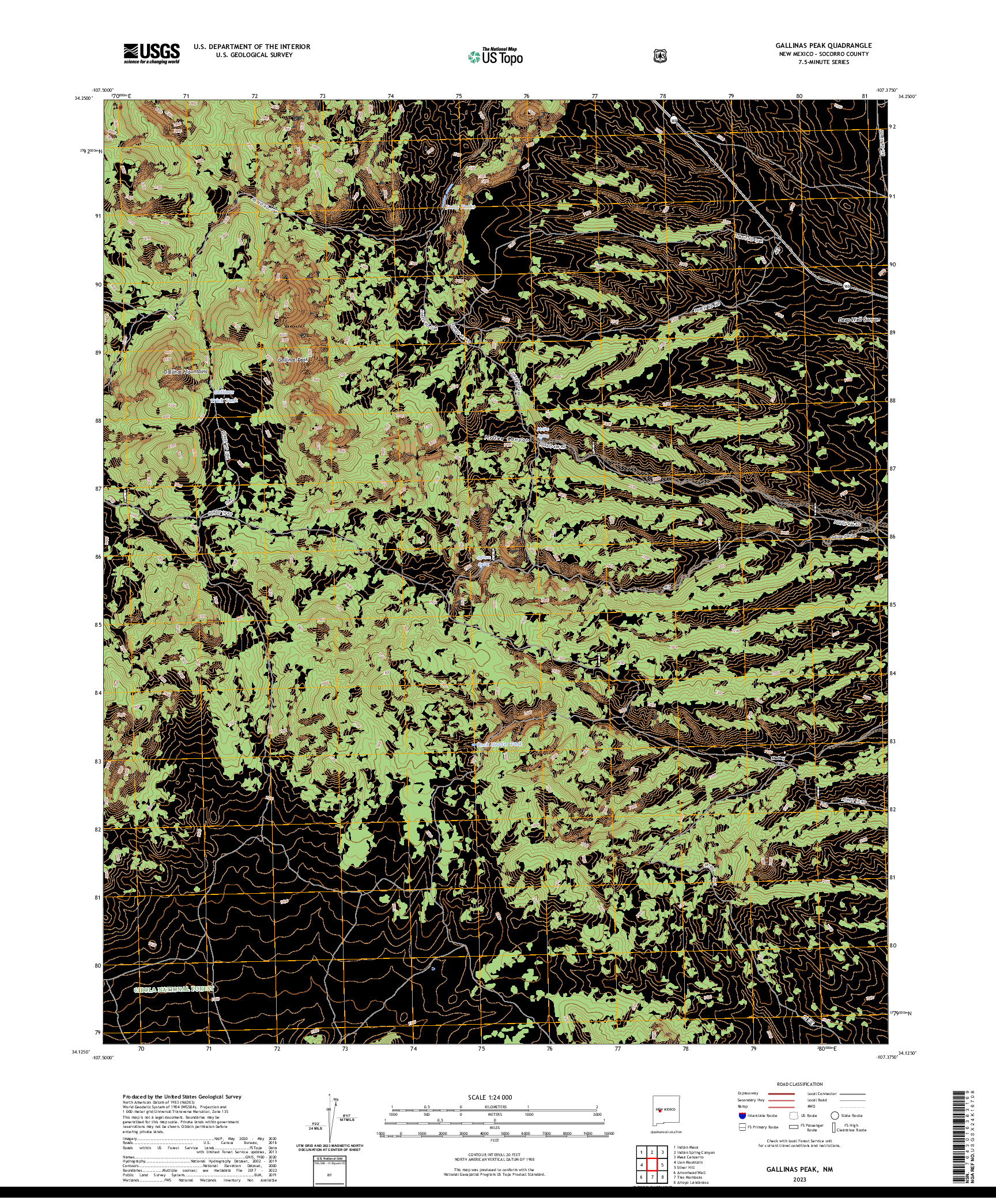 US TOPO 7.5-MINUTE MAP FOR GALLINAS PEAK, NM