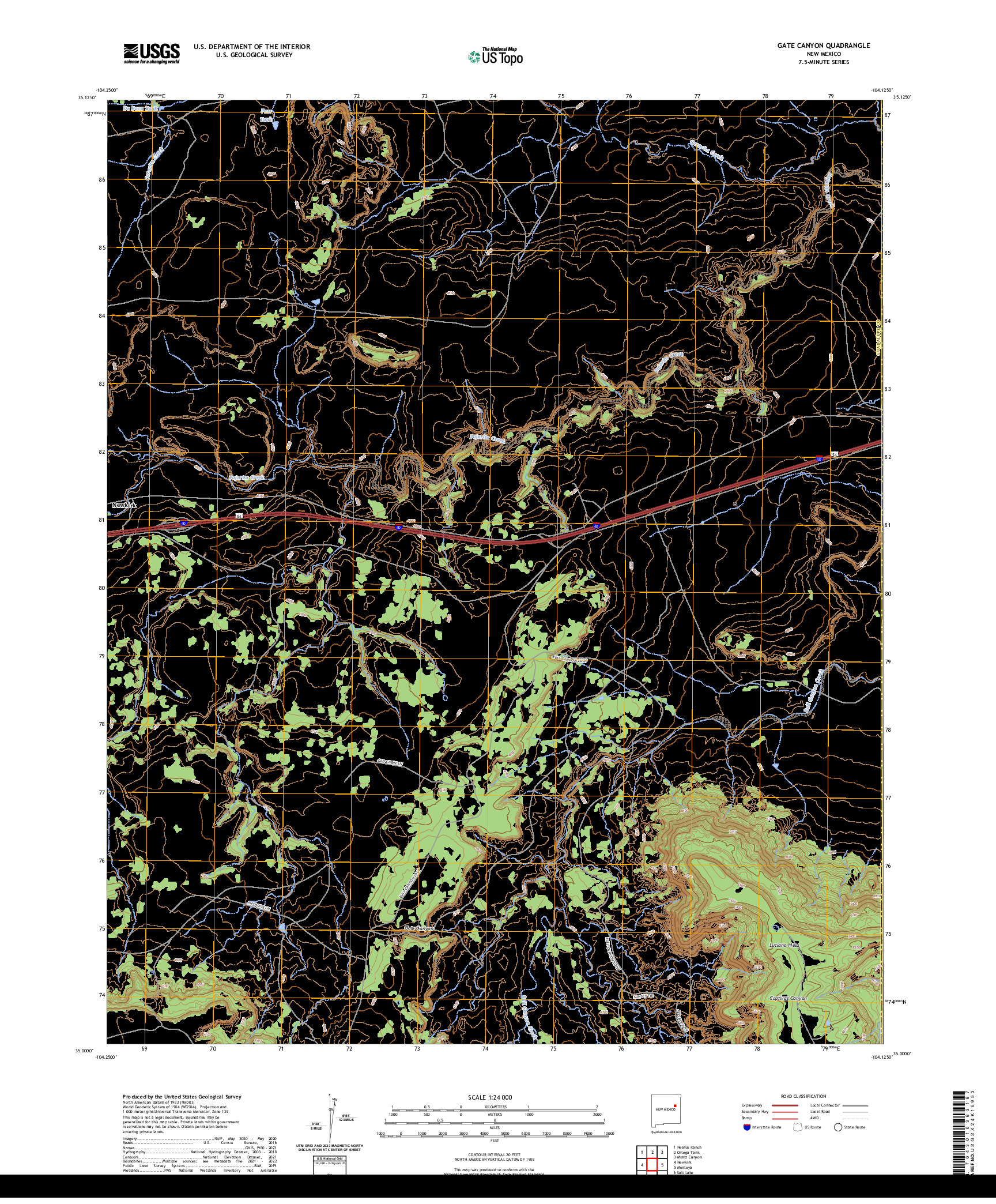 US TOPO 7.5-MINUTE MAP FOR GATE CANYON, NM