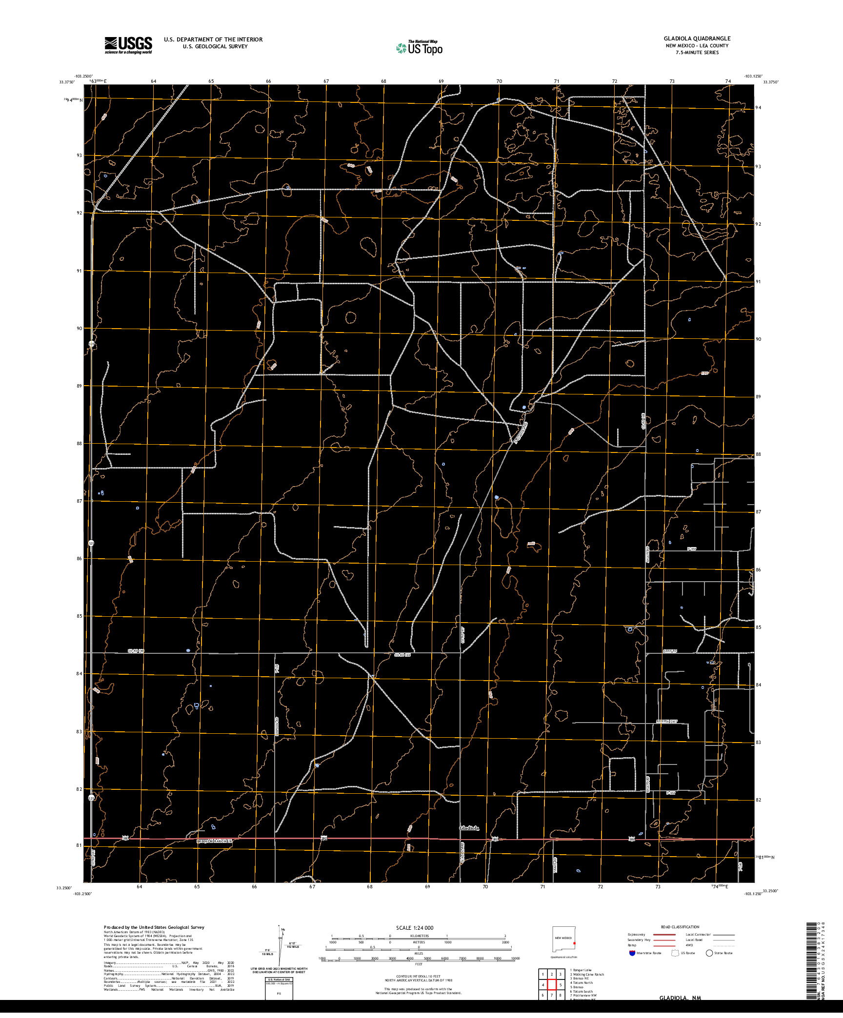 US TOPO 7.5-MINUTE MAP FOR GLADIOLA, NM