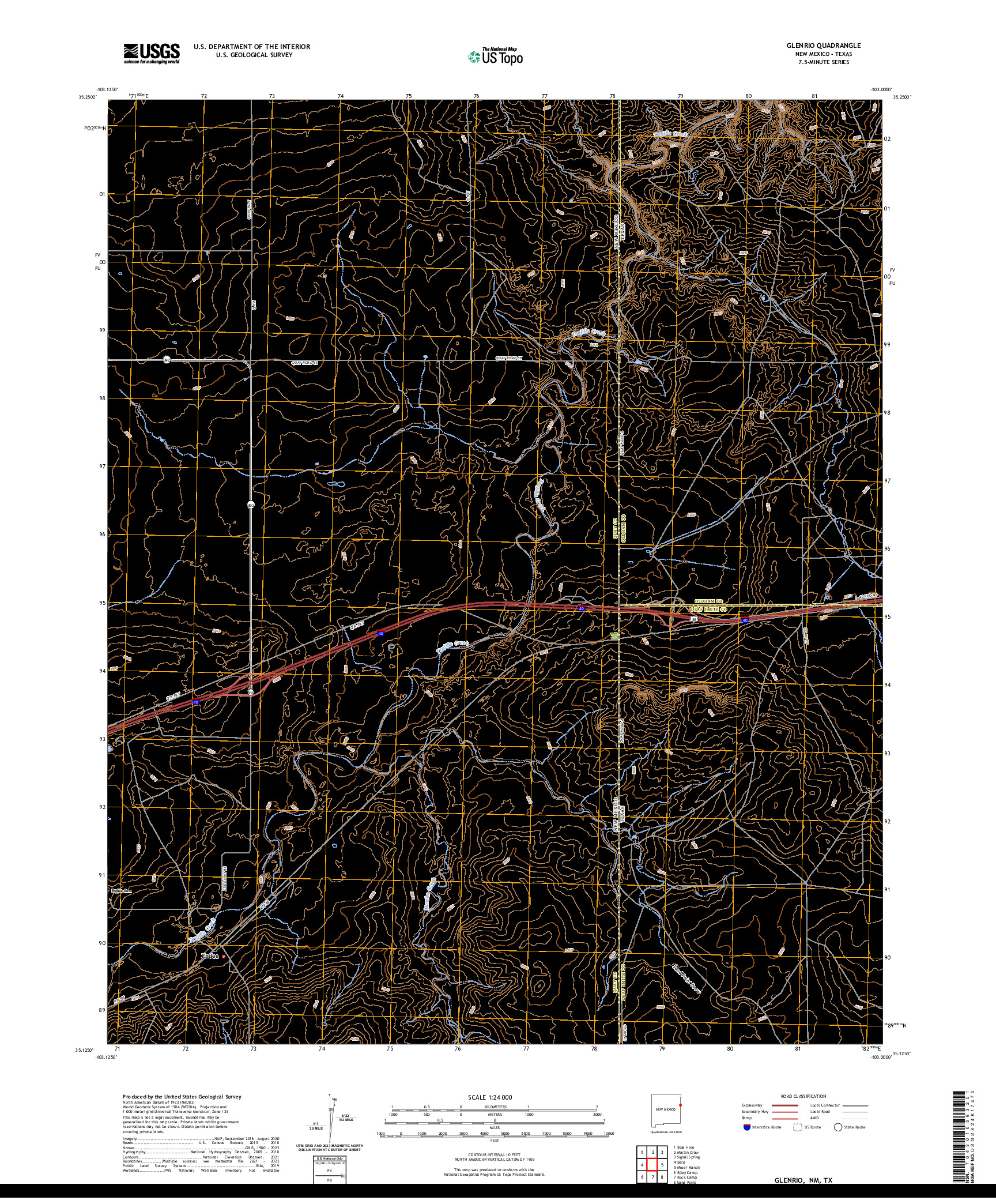 US TOPO 7.5-MINUTE MAP FOR GLENRIO, NM,TX