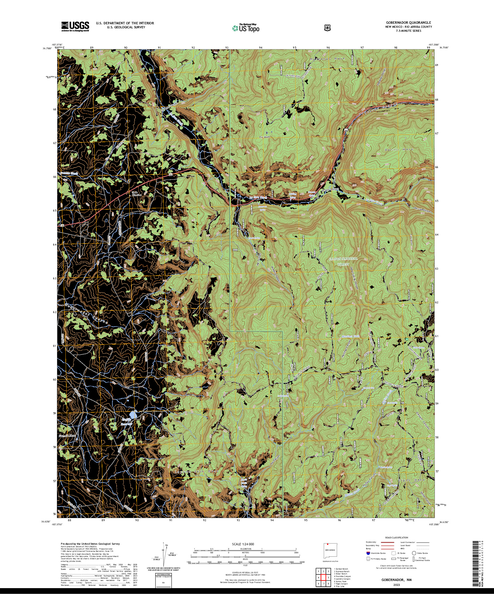 US TOPO 7.5-MINUTE MAP FOR GOBERNADOR, NM