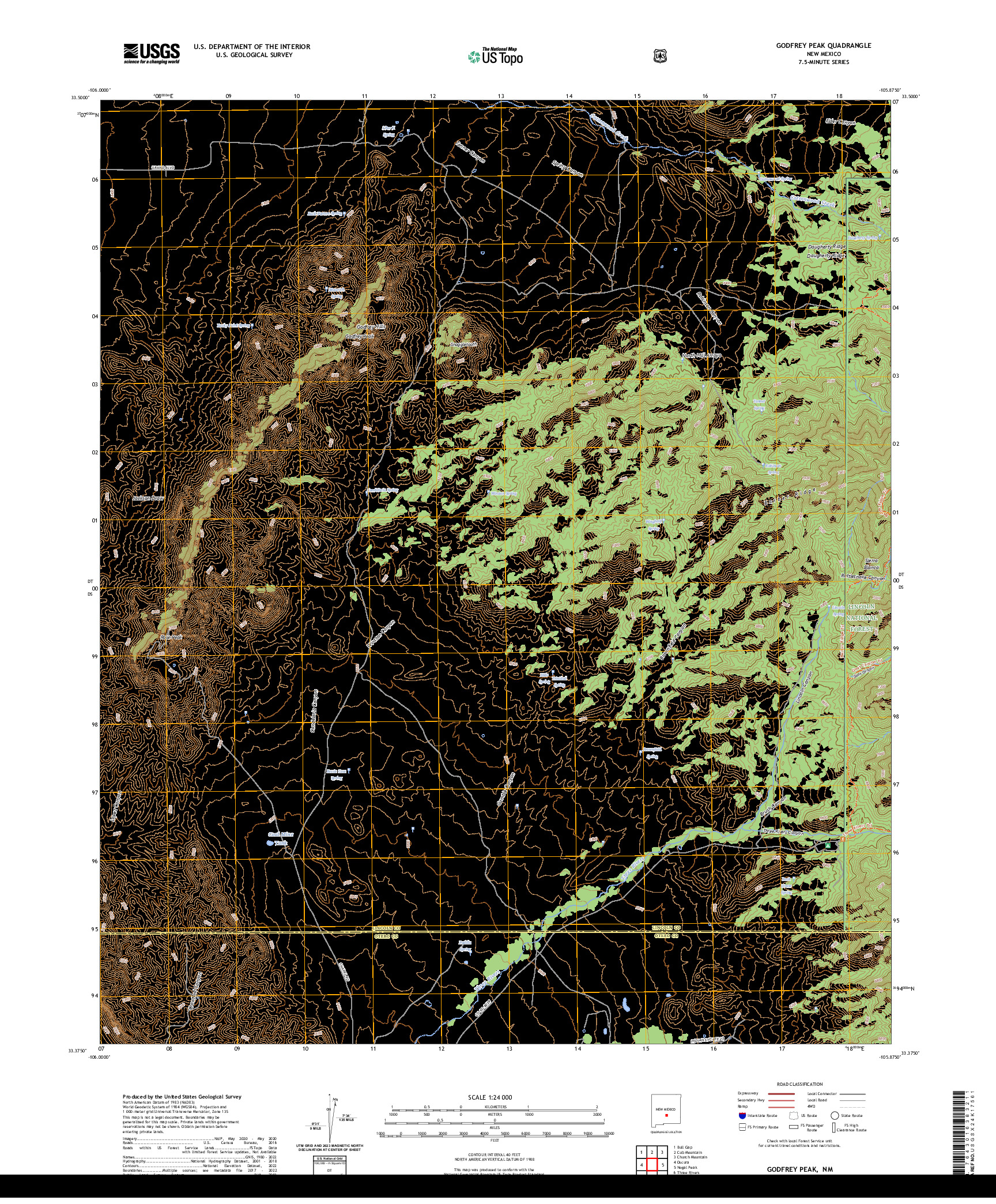 US TOPO 7.5-MINUTE MAP FOR GODFREY PEAK, NM