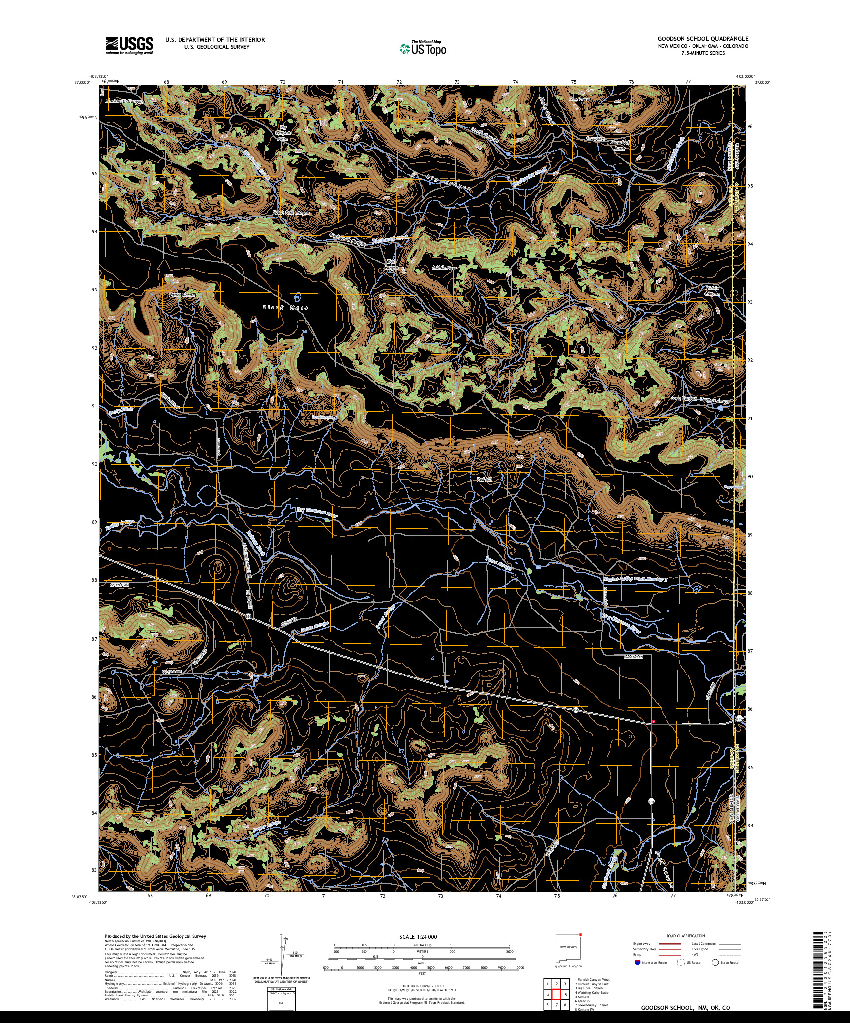 US TOPO 7.5-MINUTE MAP FOR GOODSON SCHOOL, NM,OK,CO