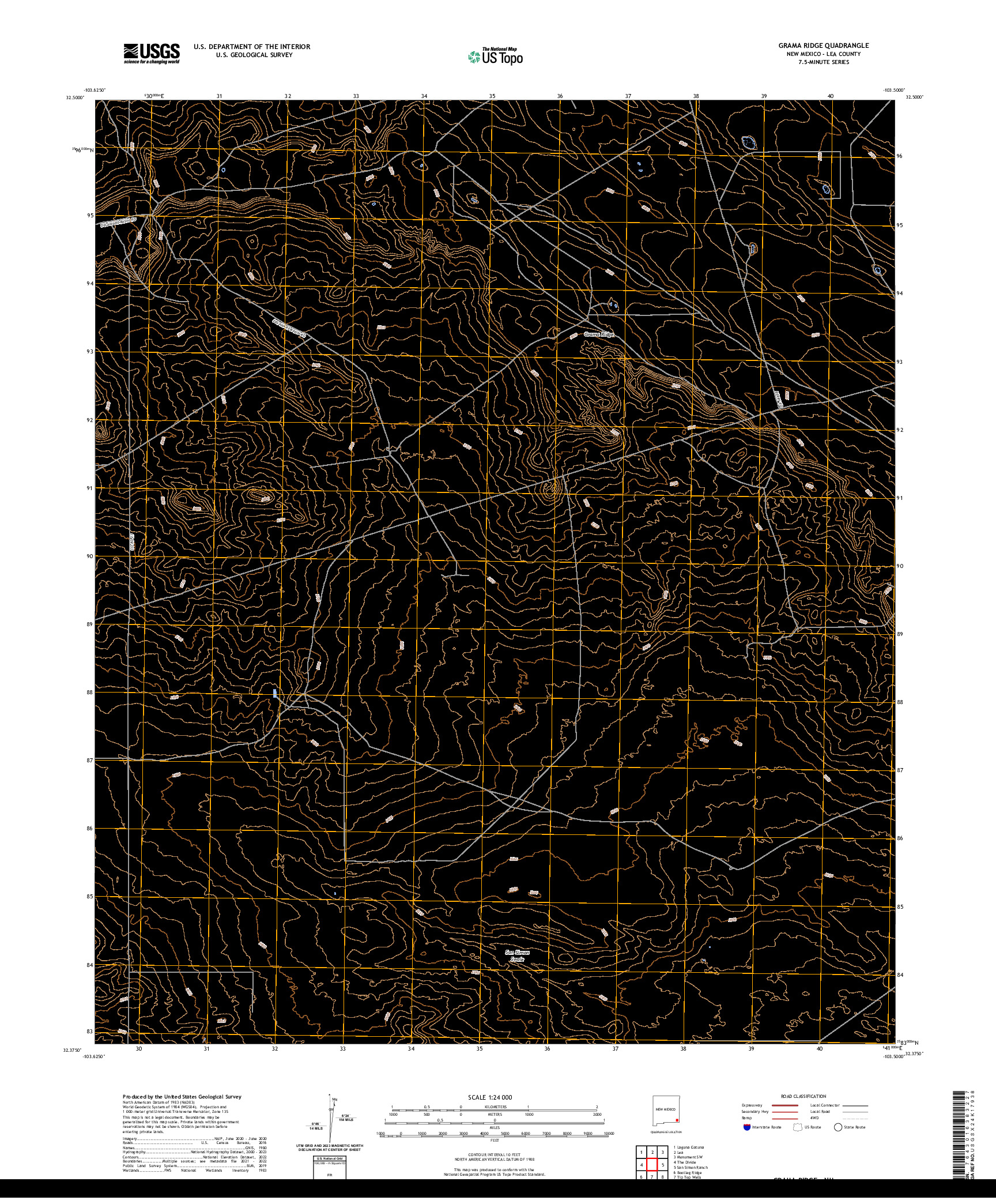 US TOPO 7.5-MINUTE MAP FOR GRAMA RIDGE, NM