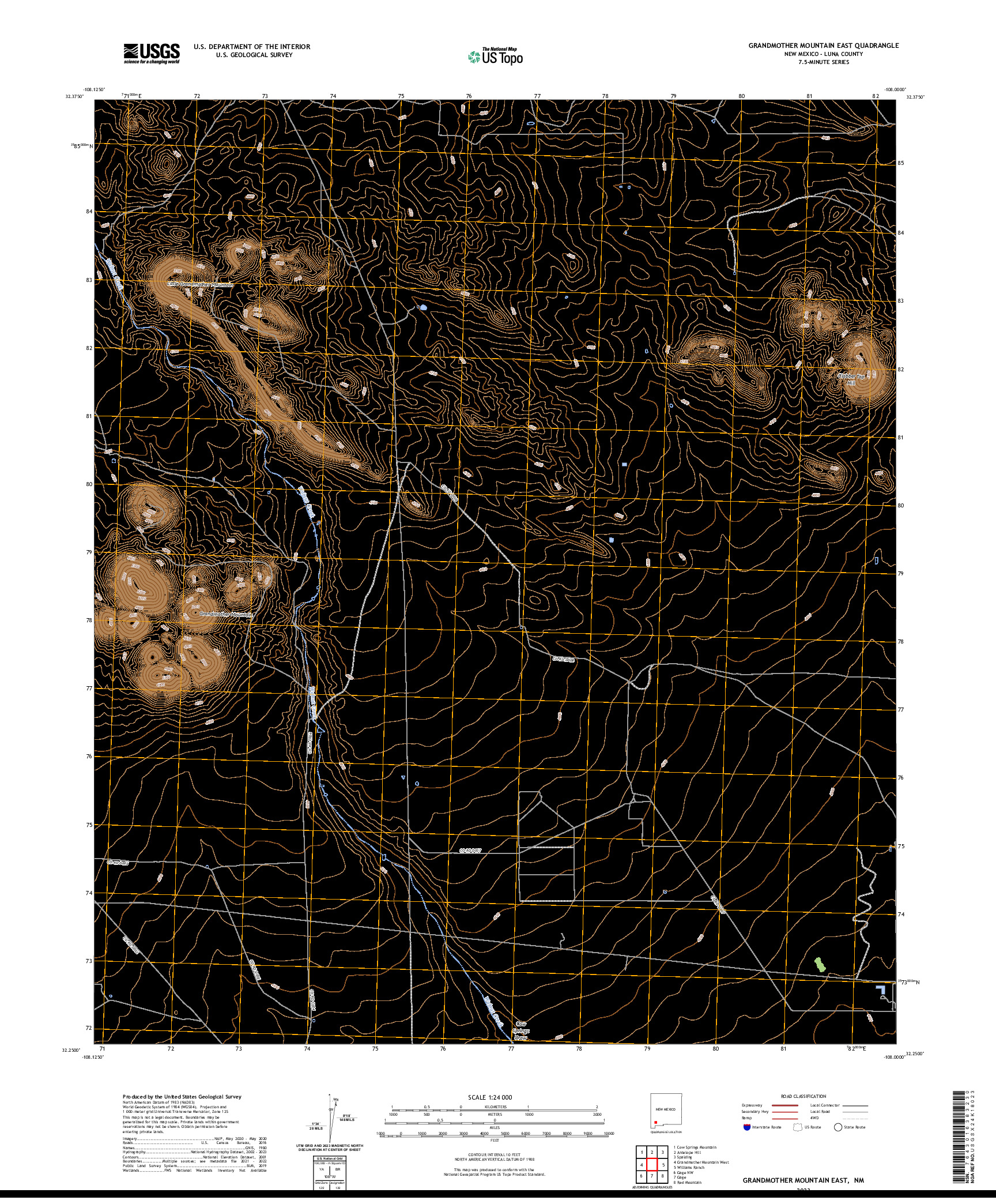 US TOPO 7.5-MINUTE MAP FOR GRANDMOTHER MOUNTAIN EAST, NM