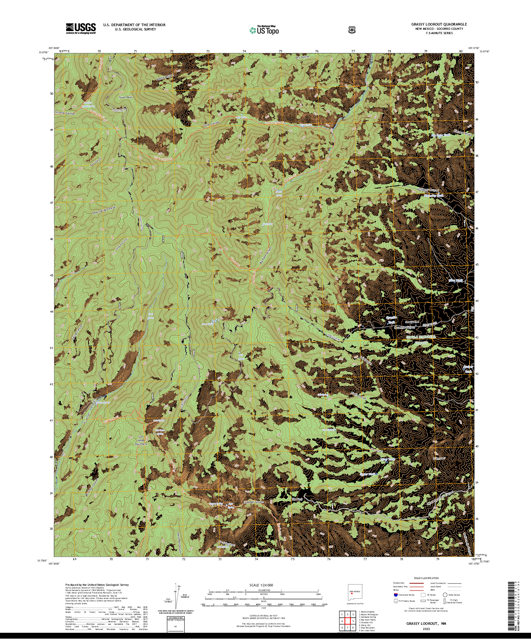 US TOPO 7.5-MINUTE MAP FOR GRASSY LOOKOUT, NM