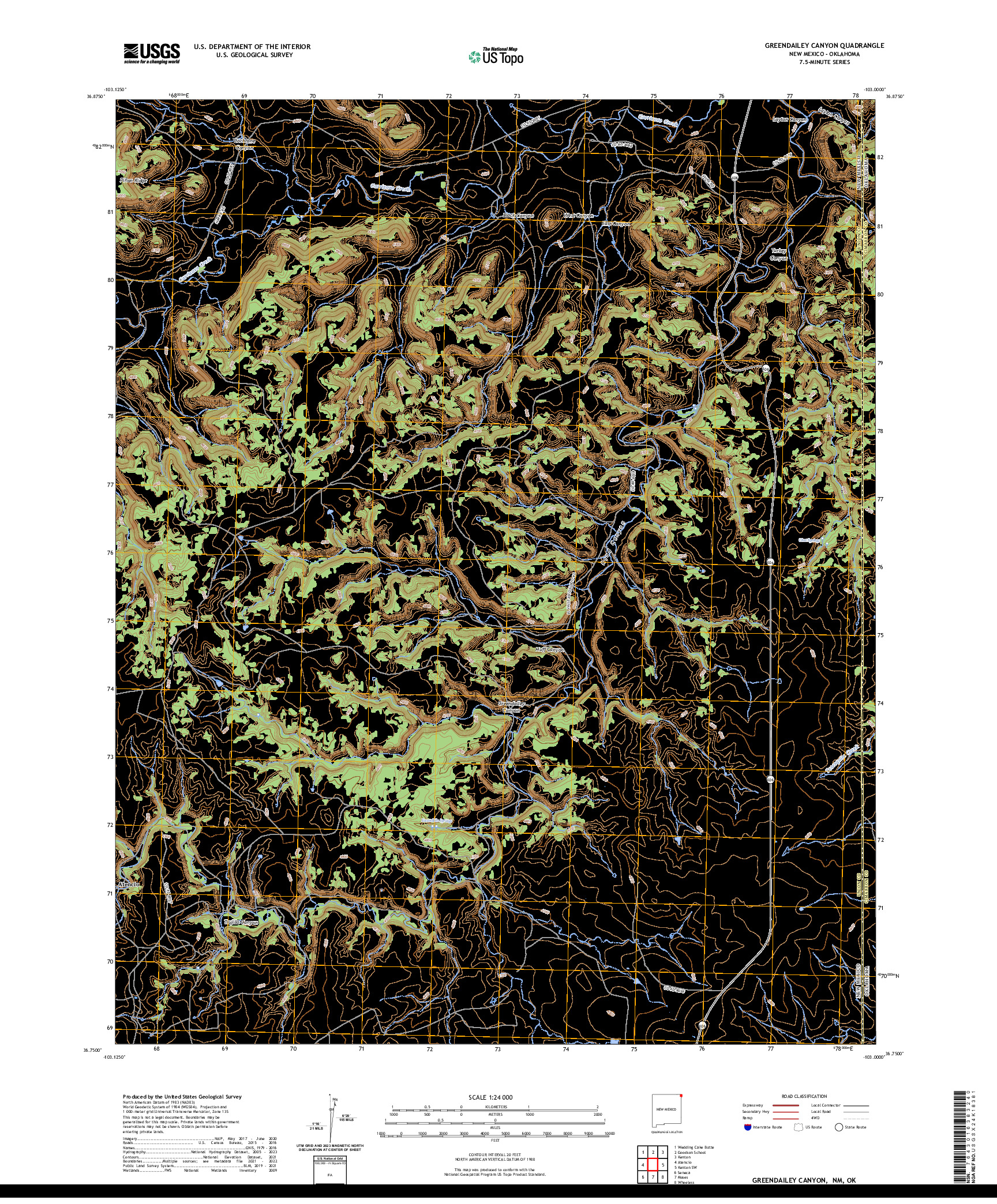 US TOPO 7.5-MINUTE MAP FOR GREENDAILEY CANYON, NM,OK