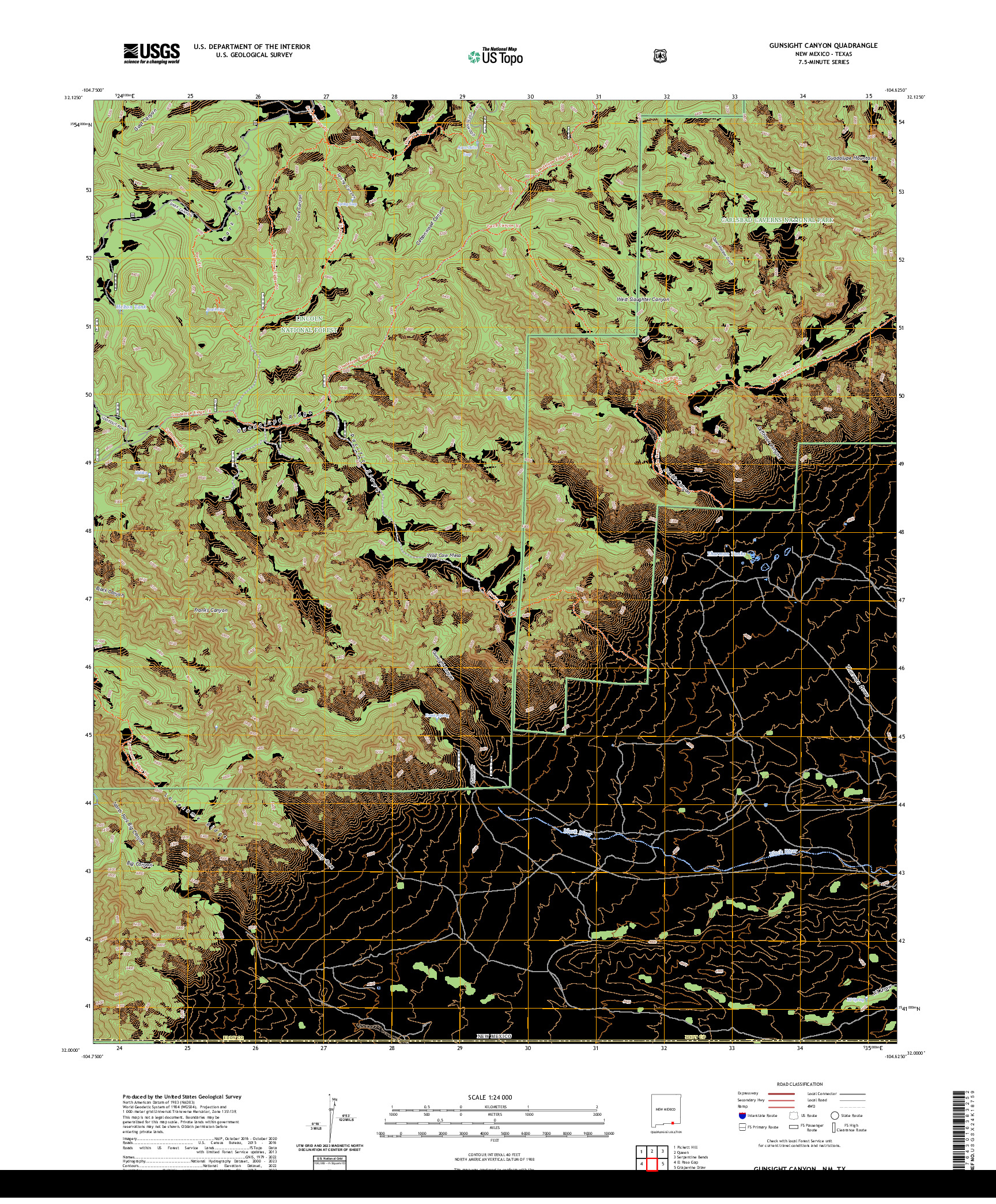 US TOPO 7.5-MINUTE MAP FOR GUNSIGHT CANYON, NM,TX