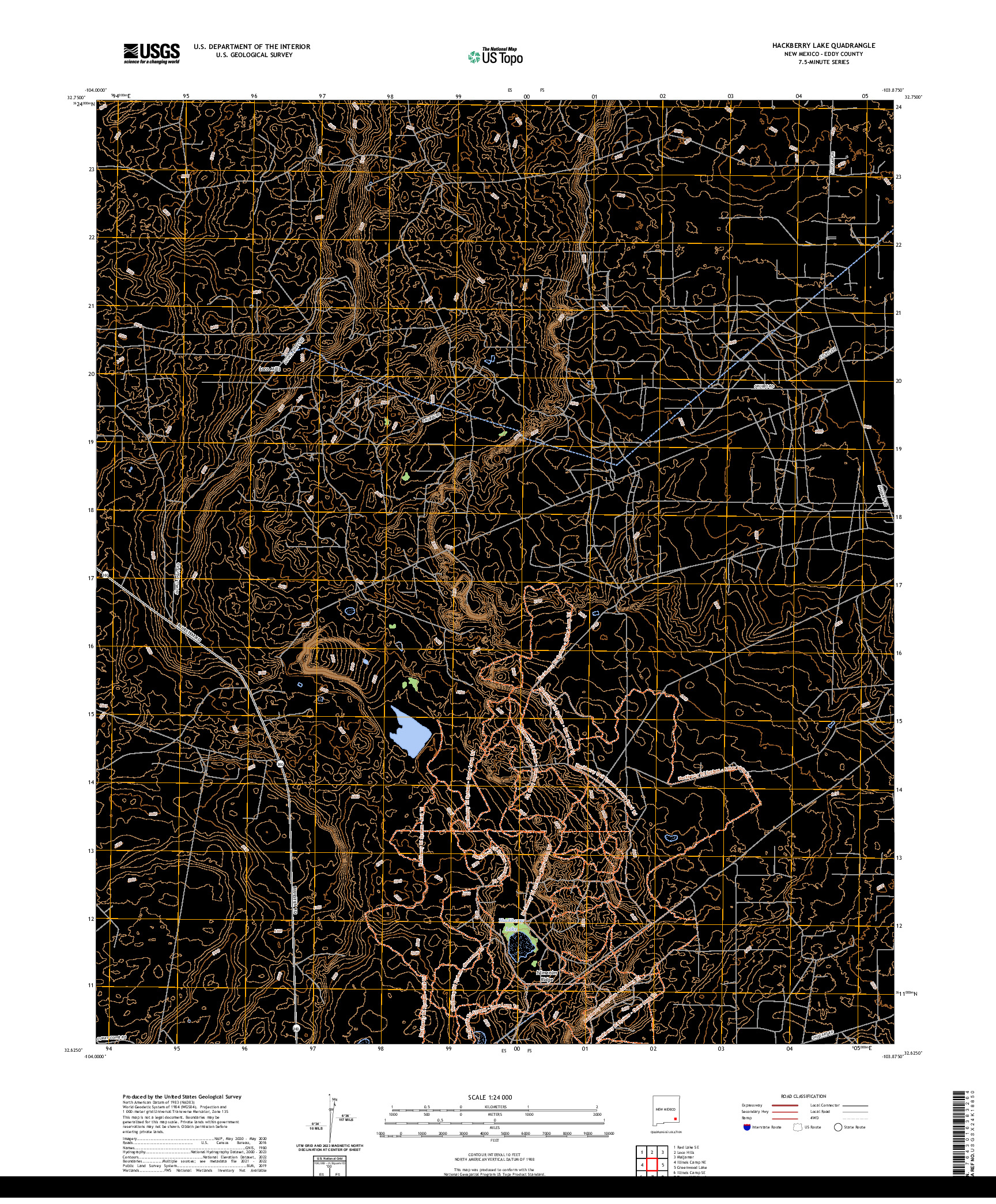 US TOPO 7.5-MINUTE MAP FOR HACKBERRY LAKE, NM