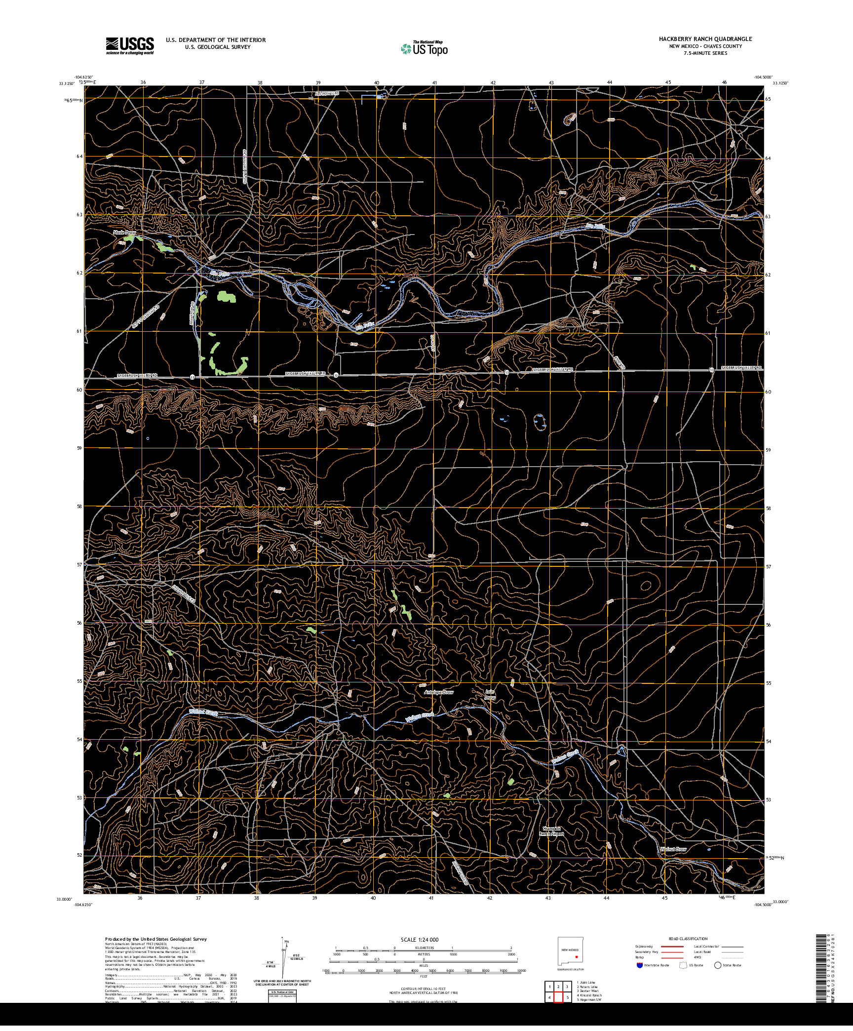 US TOPO 7.5-MINUTE MAP FOR HACKBERRY RANCH, NM